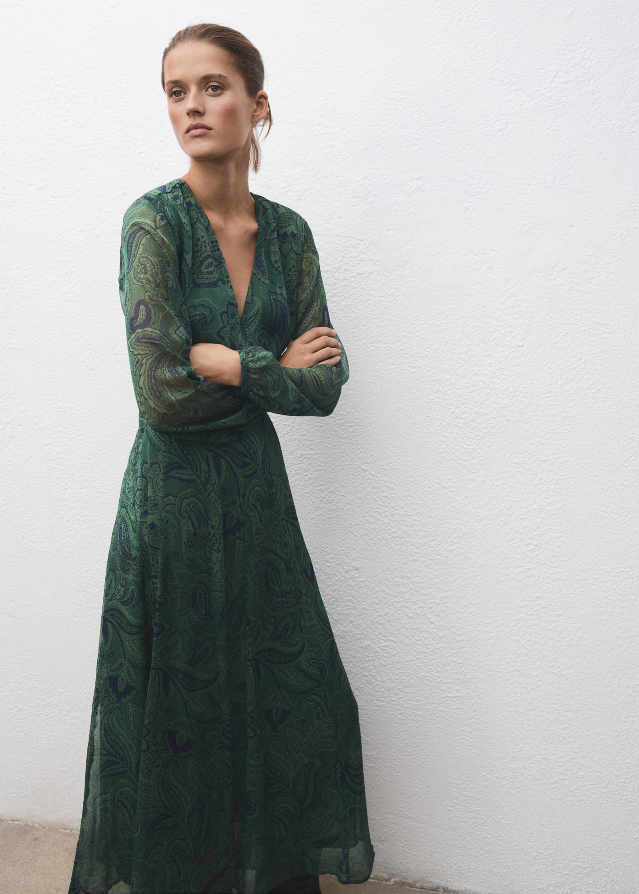 Belt printed dress - Medium plane, Green. Ref: 17029121-00.