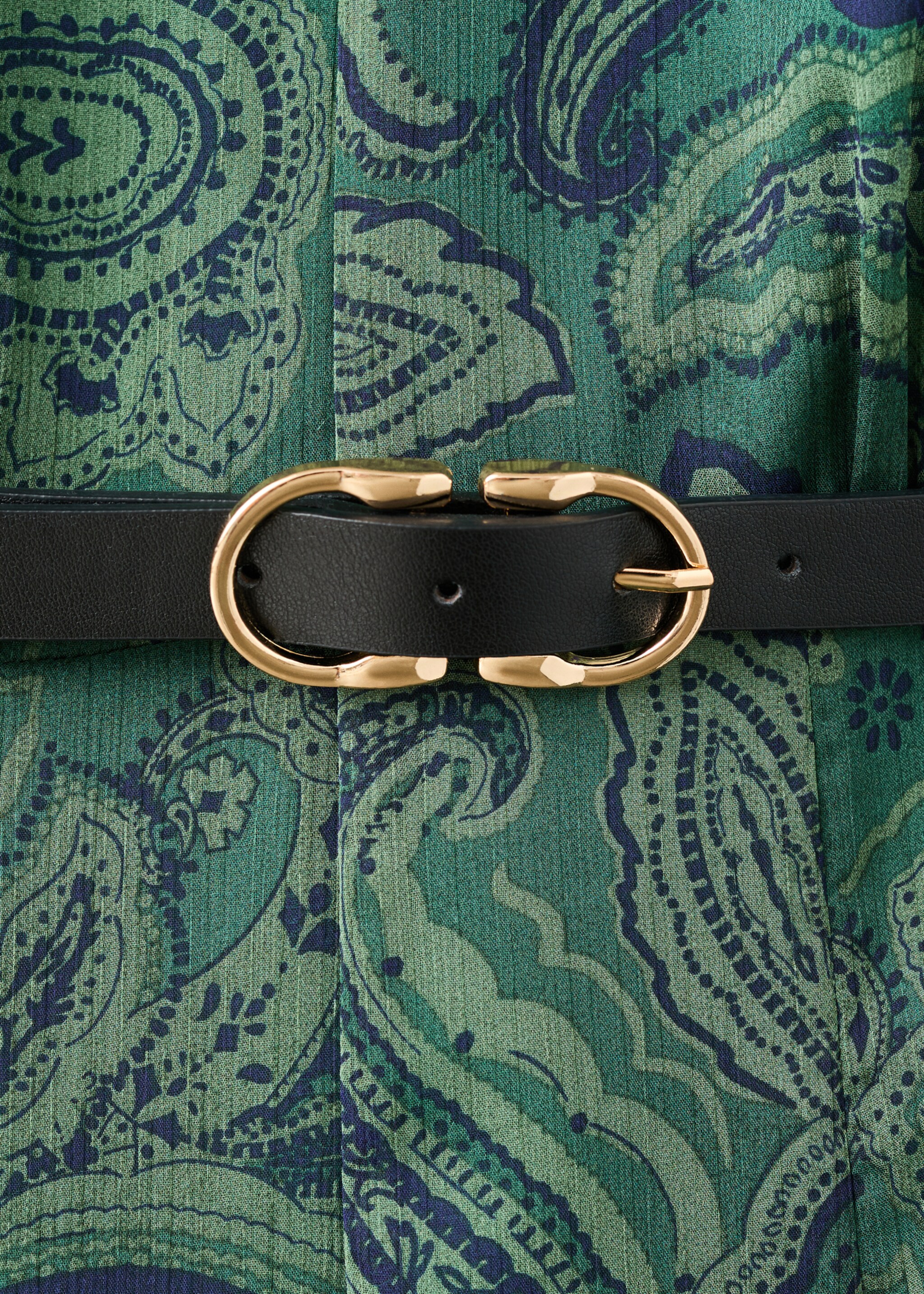 Belt printed dress - Details of the article 8, Green. Ref: 17029121-00.