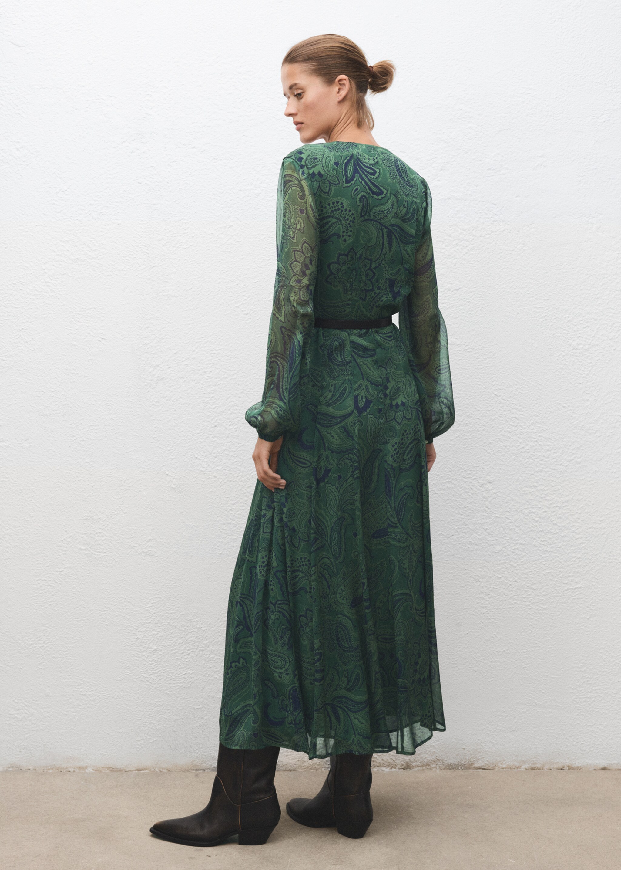 Belt printed dress - Reverse of the article, Green. Ref: 17029121-00.