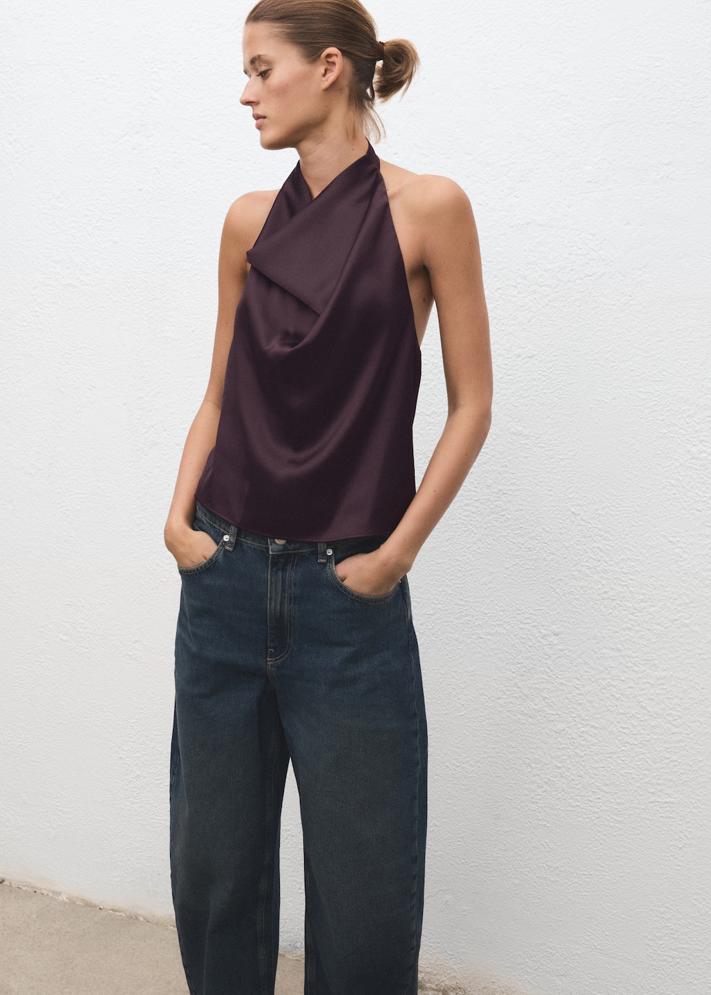 Mango Draped neck satin top