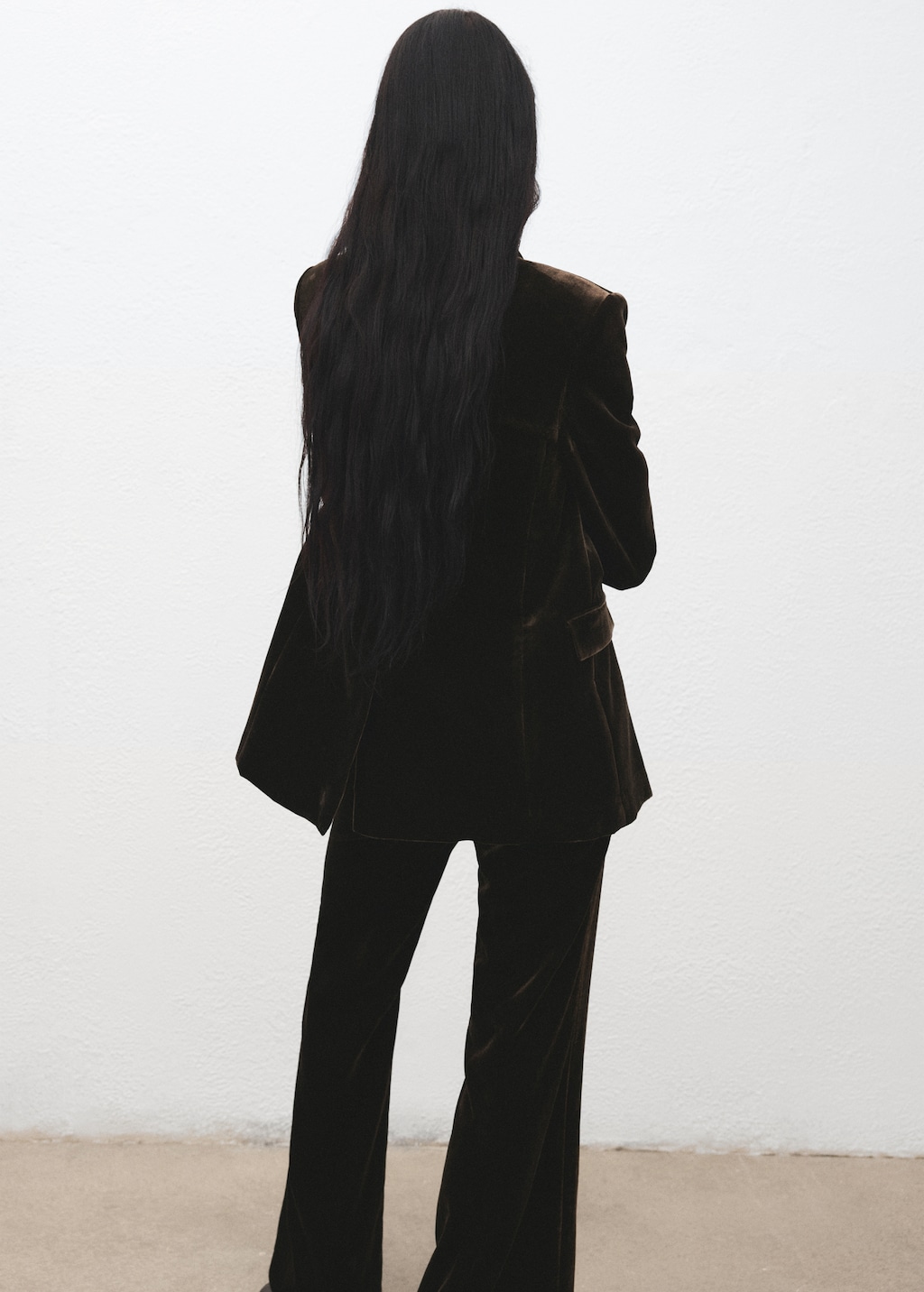 Double-breasted velvet suit jacket