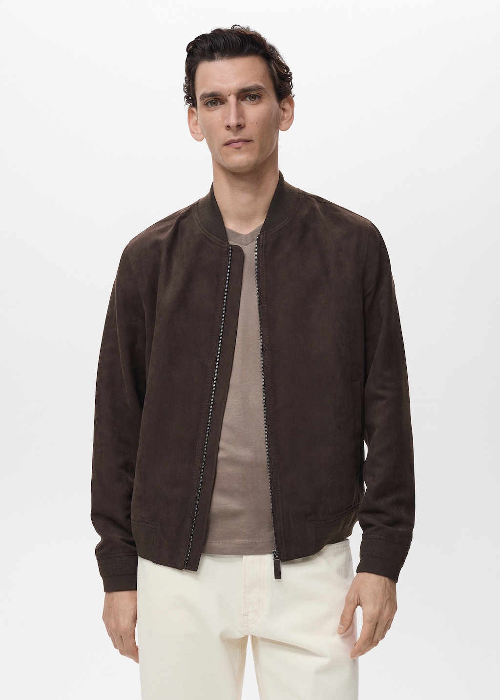 Suede-effect bomber jacket