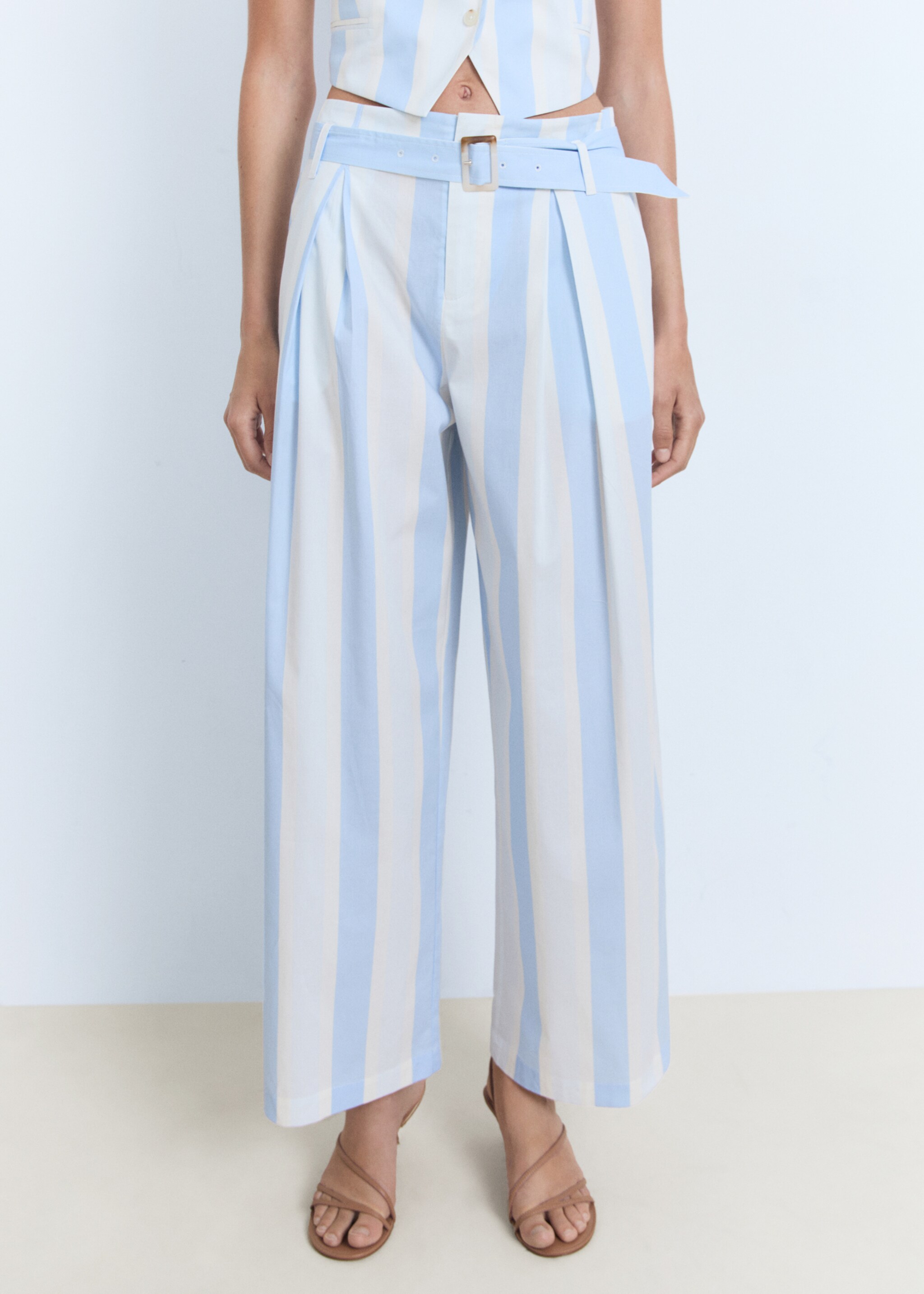 Striped culotte pants with belt - Medium plane