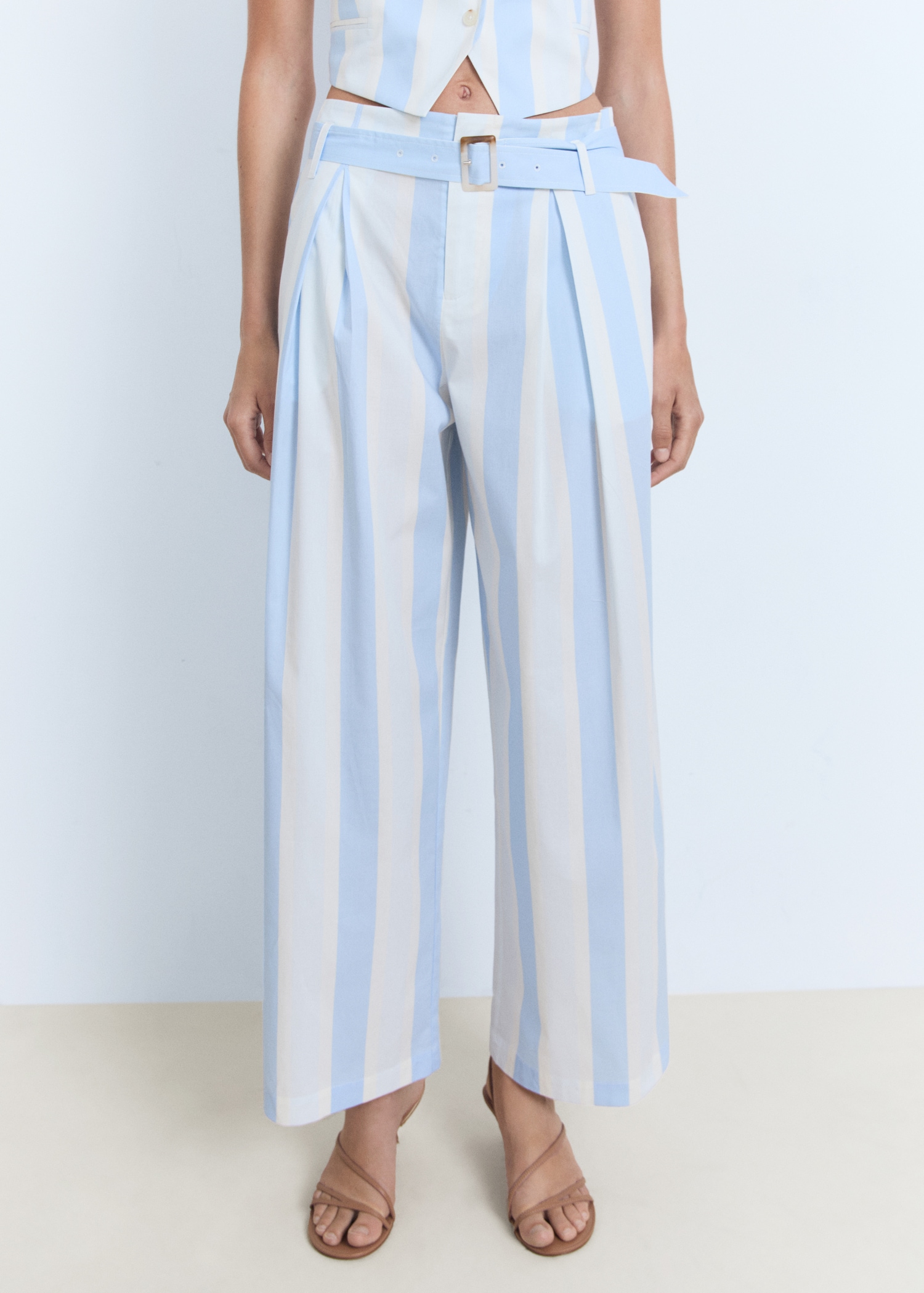 Striped culotte trousers with belt - Medium plane
