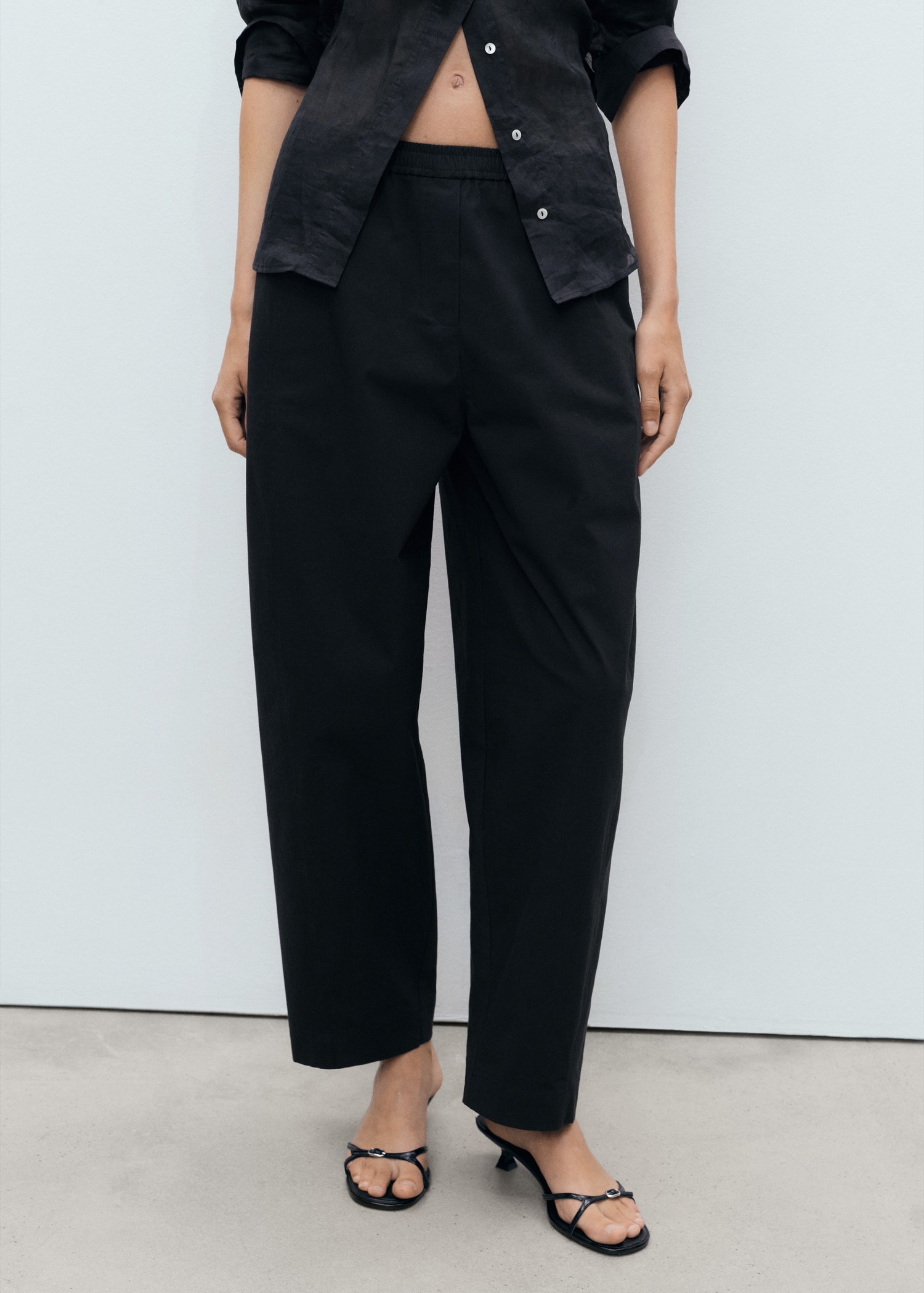 Elastic waist cotton trousers - Main Image