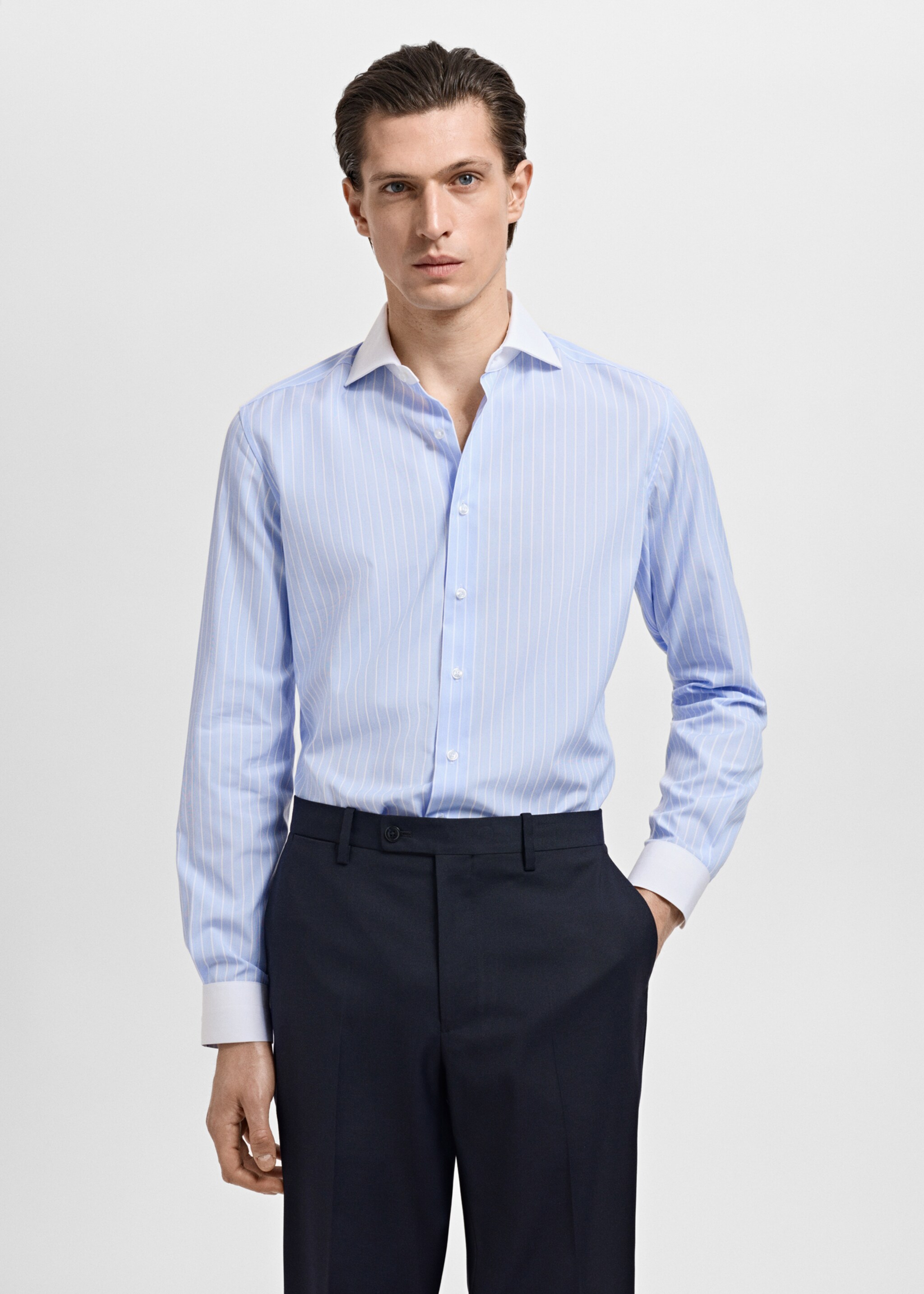 Striped-print slim-fit suit shirt - Medium plane