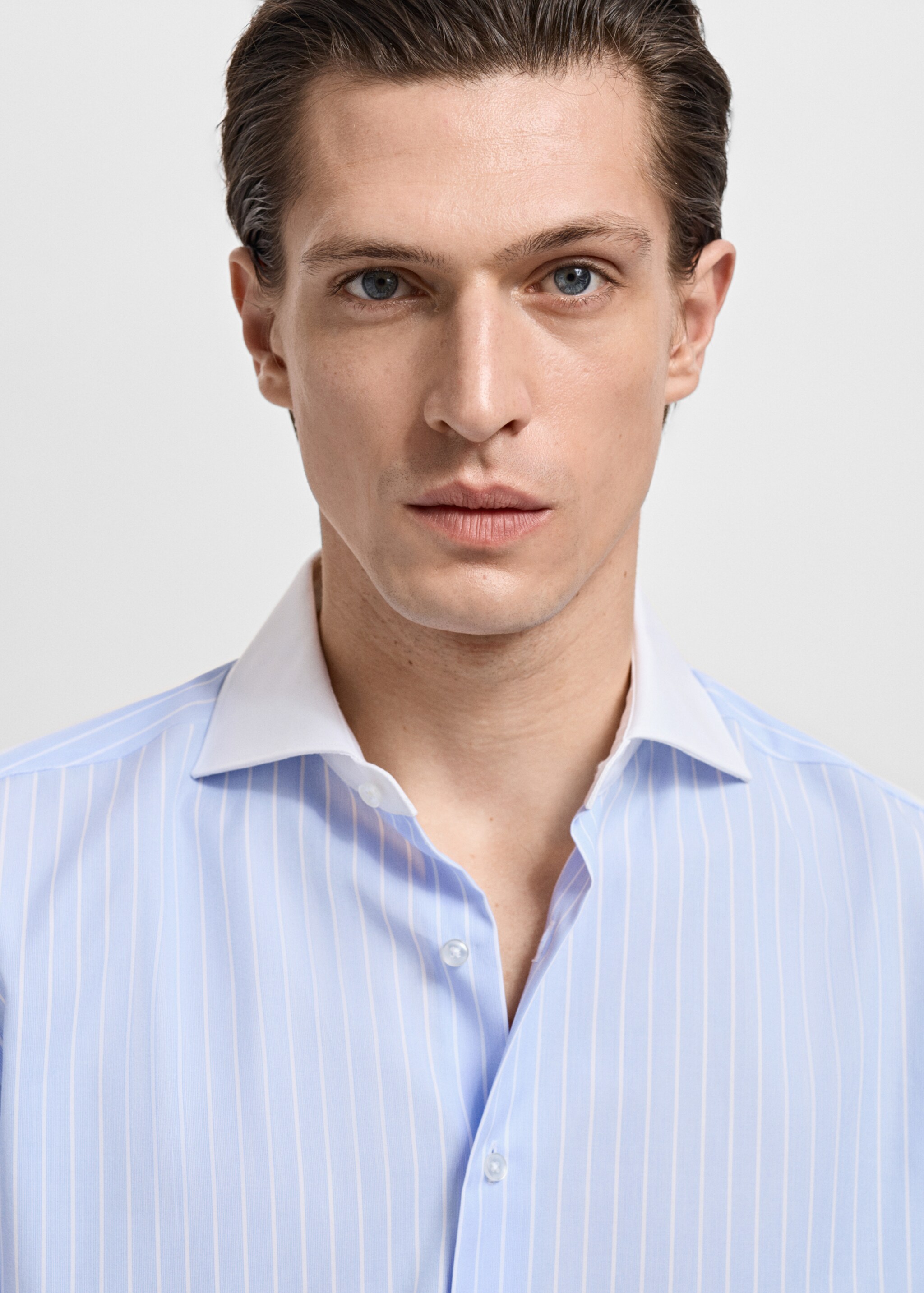 Striped-print slim-fit suit shirt - Details of the article 1