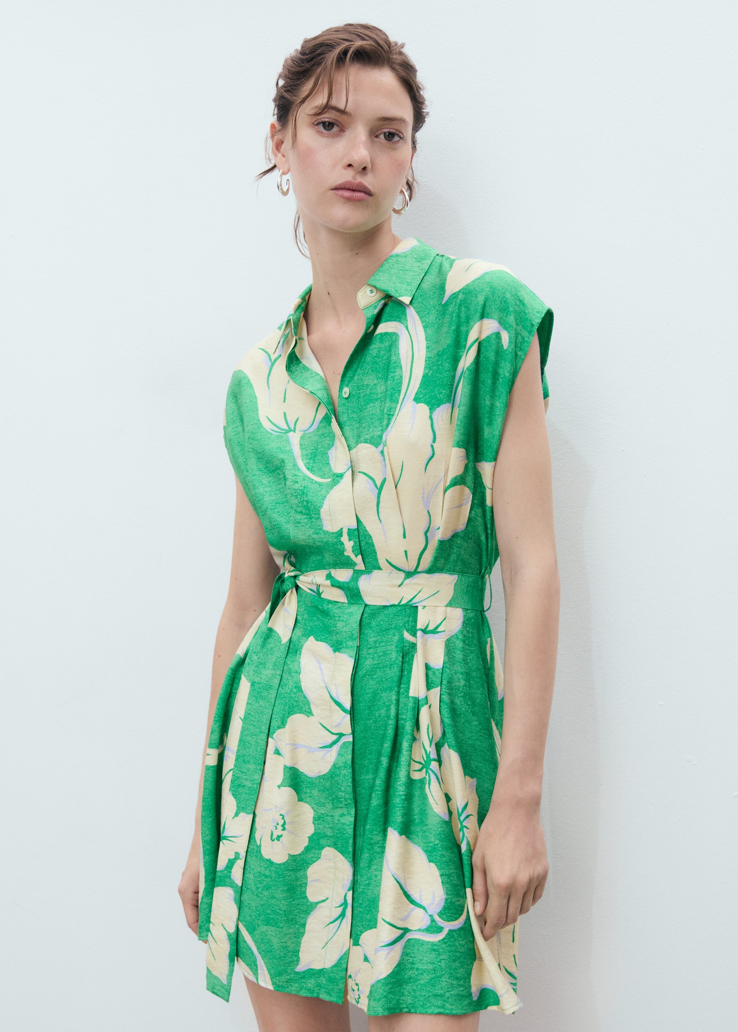 Vestido Informal Vestido Verde Flores Mango Belt Printed Dress