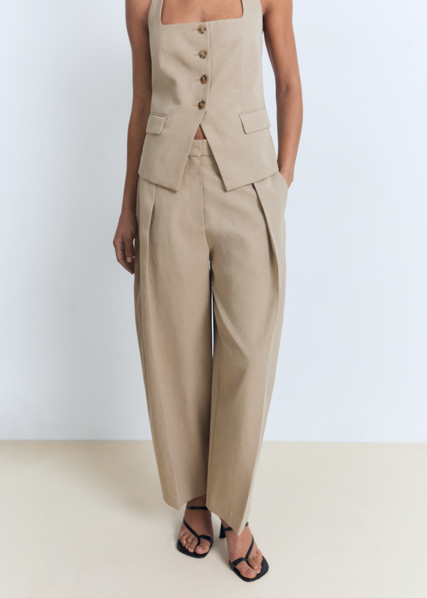 Linen-blend balloon trousers - Medium plane