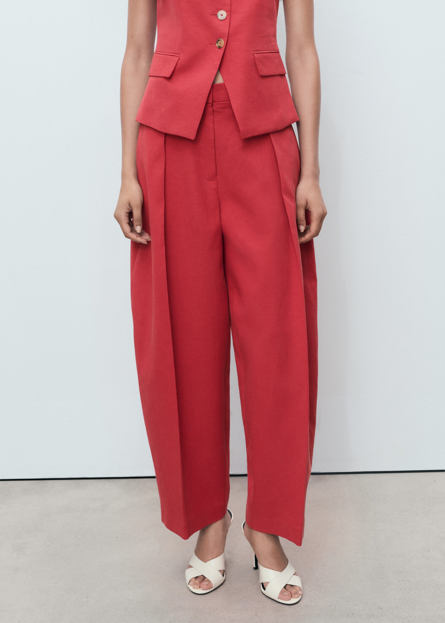 Linen blend balloon suit trousers - Medium plane
