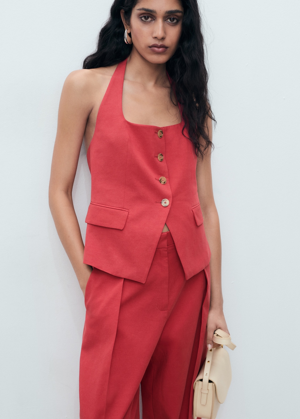 Linen-blend balloon suit pants