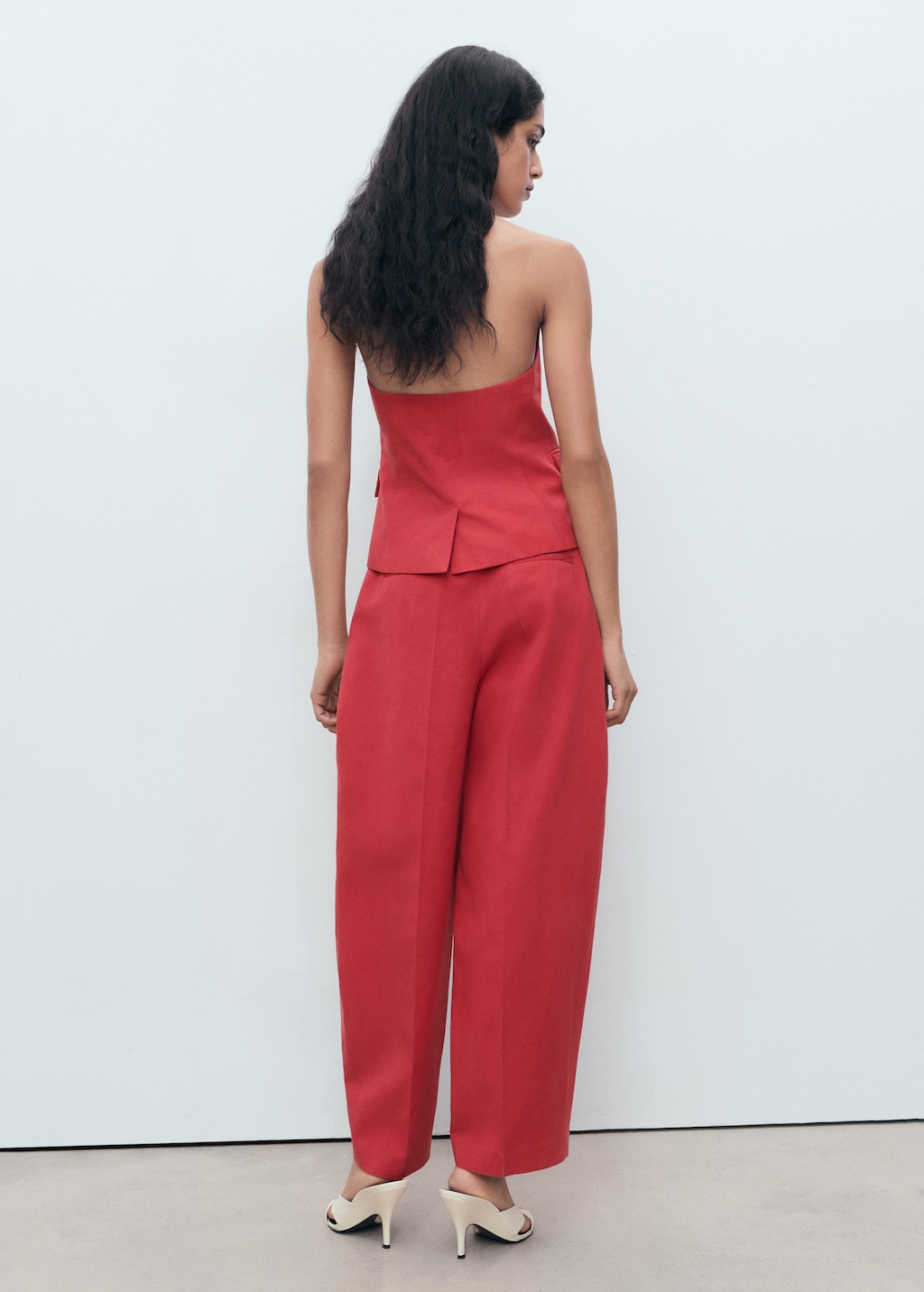 Linen-blend balloon suit pants