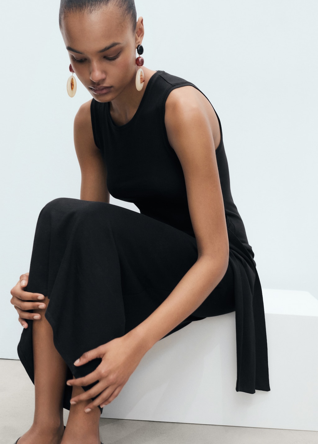 Cotton midi-dress with knot detail