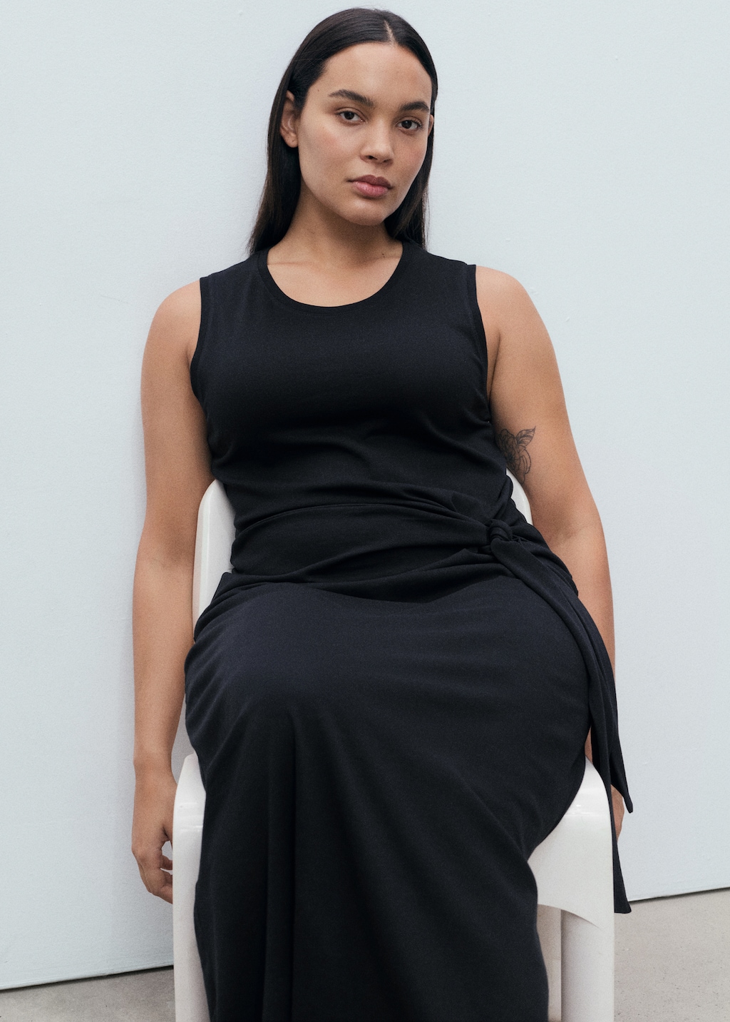 Cotton midi-dress with knot detail