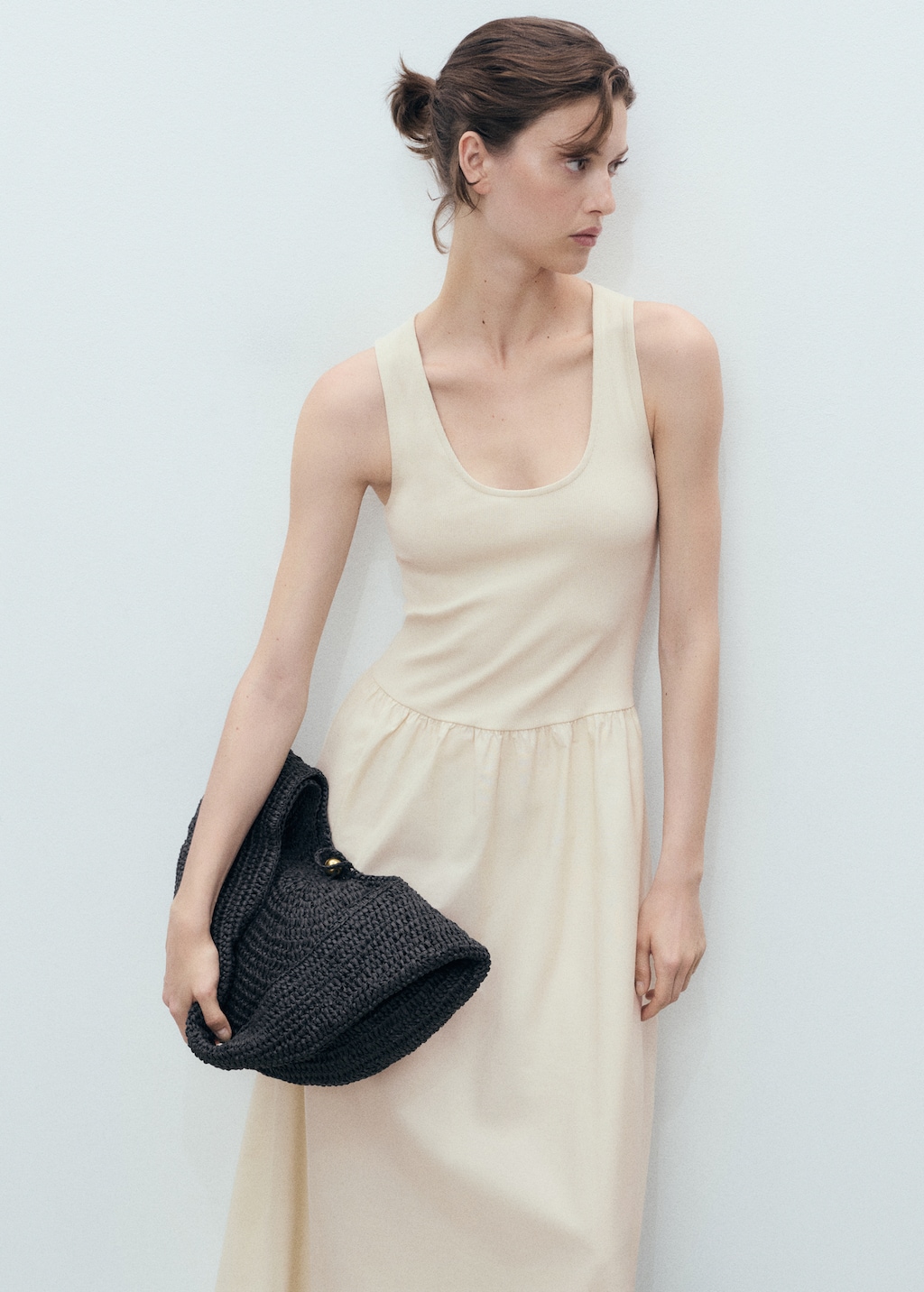 Mango Flared dress in combined fabric