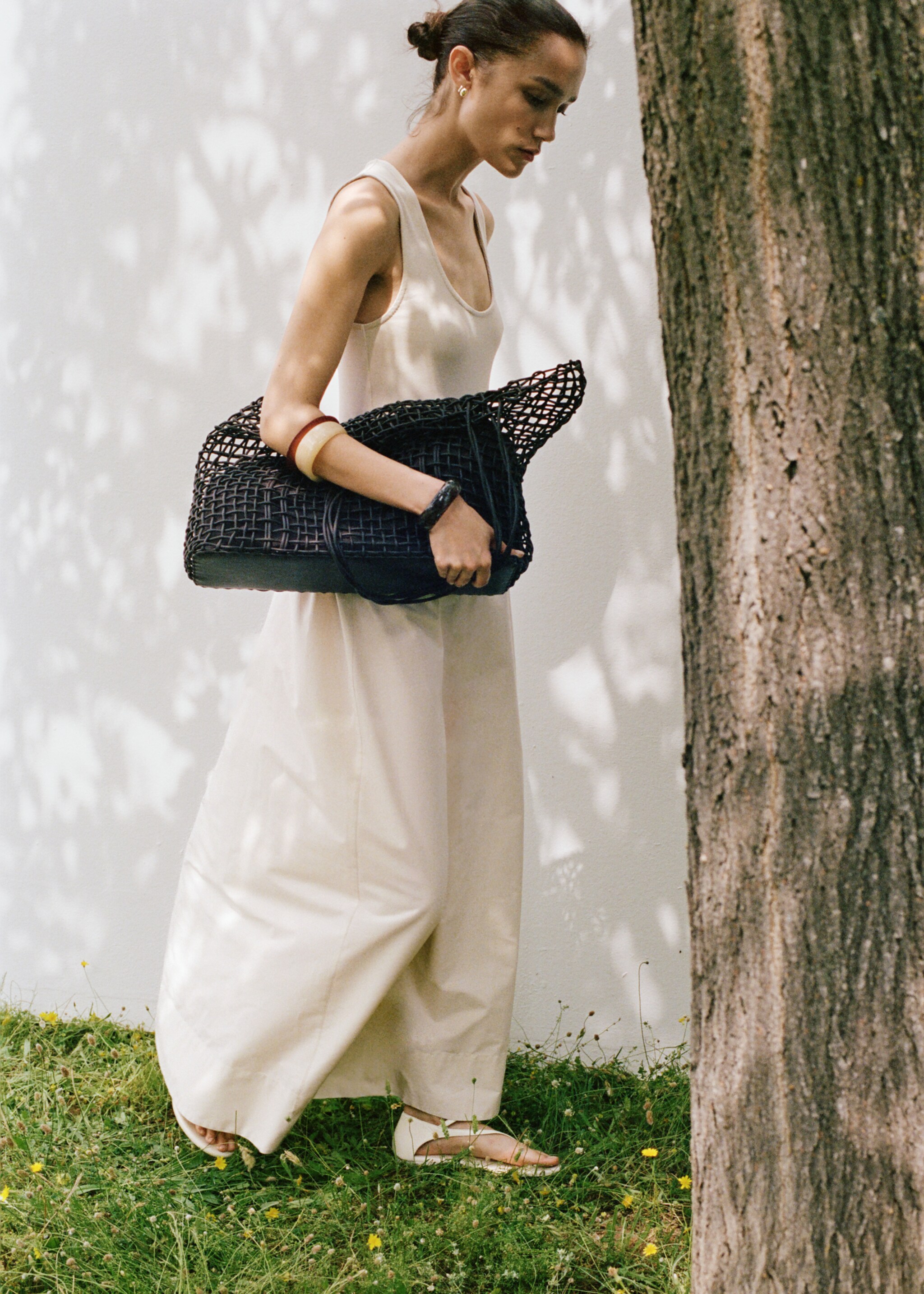 Flared dress in combined fabric - Details of the article 7