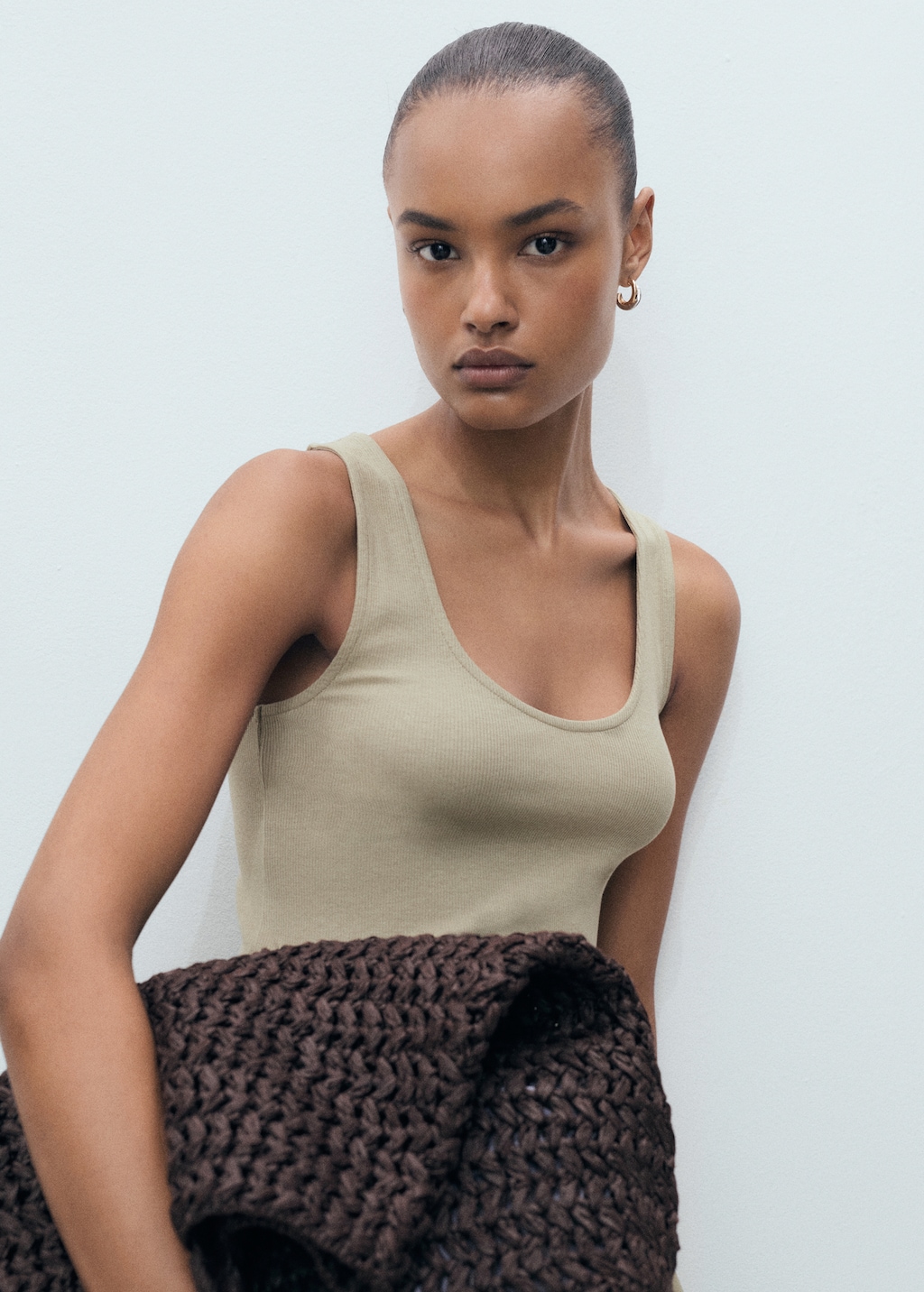 Flared dress in combined fabric - image 4