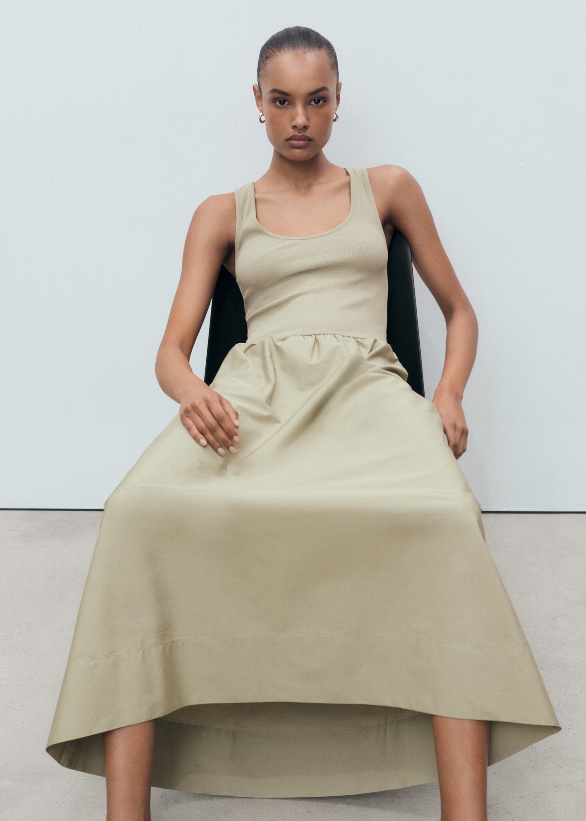 Flared dress in combined fabric - Details of the article 2