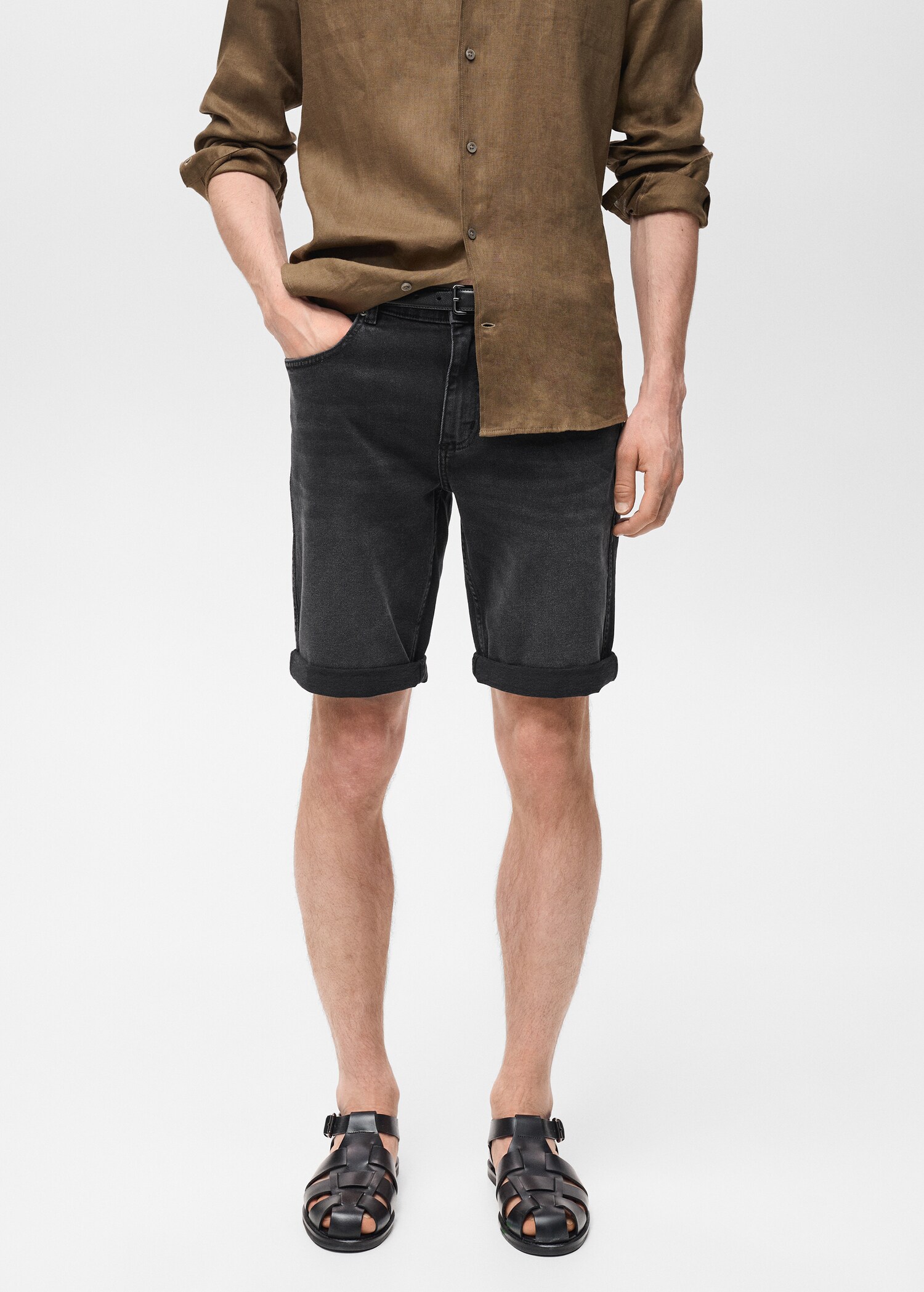 Slim-fit denim bermuda shorts - Medium plane