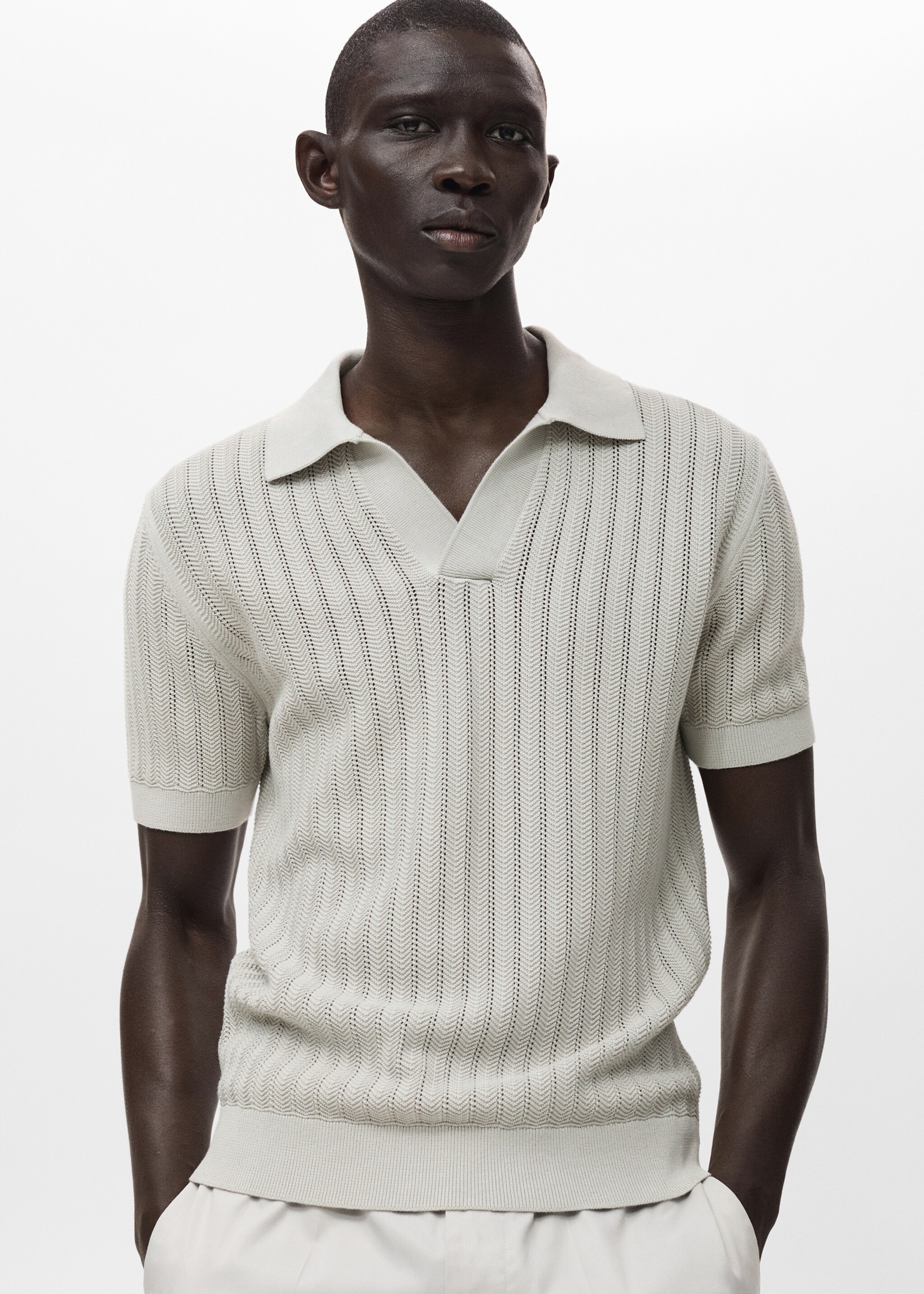 Fijngebreid visgraatpoloshirt - Middenvlak
