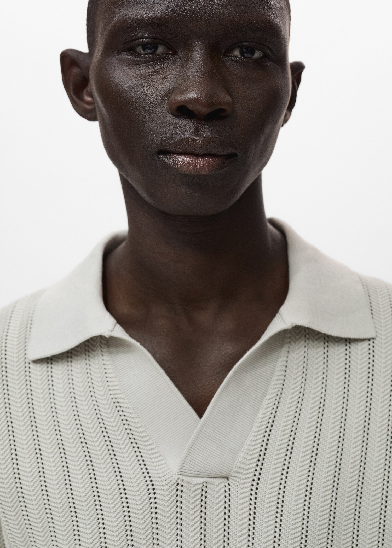 Fine-knit herringbone polo shirt - Details of the article 1