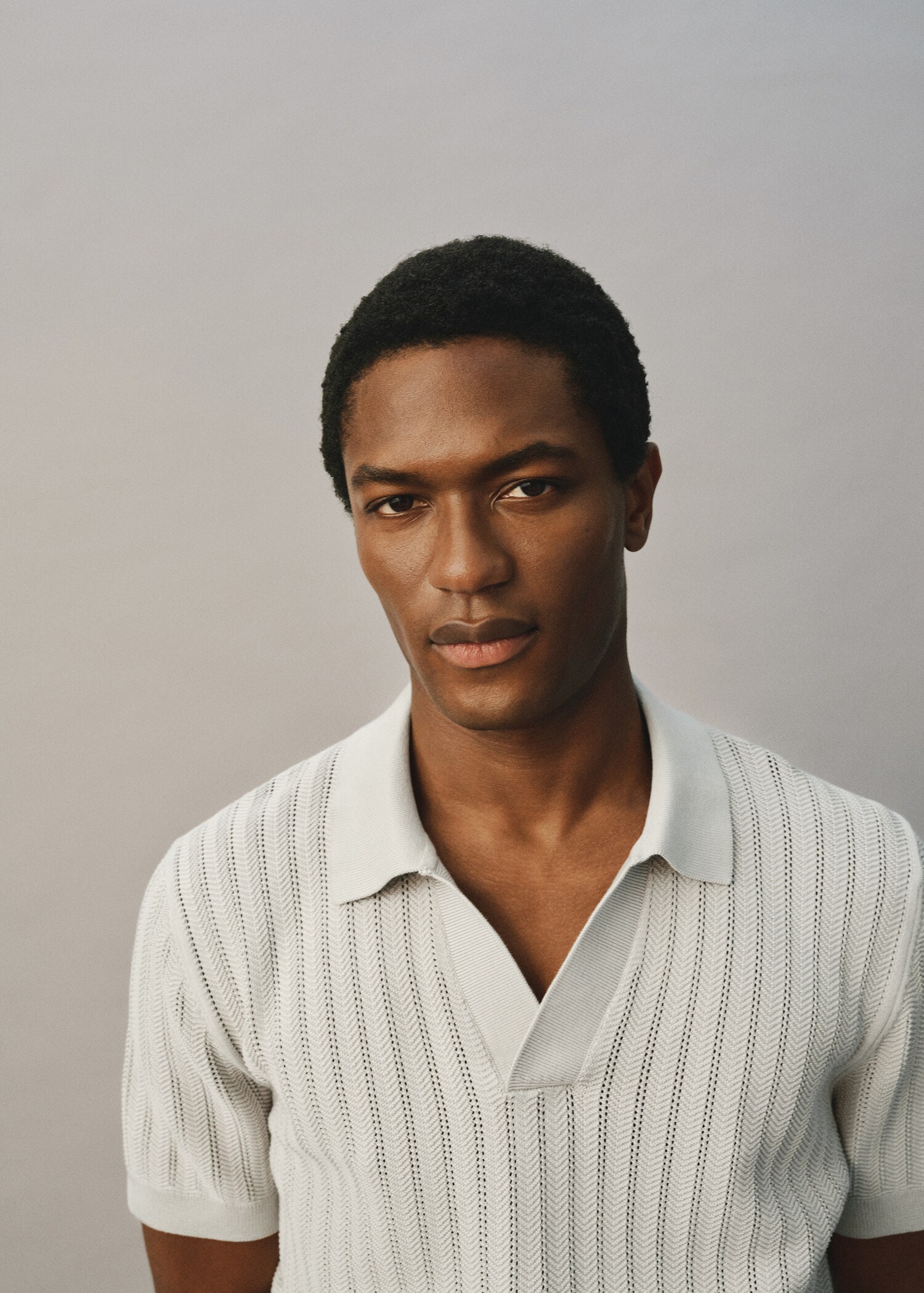 Fine-knit herringbone polo shirt - Details of the article 3