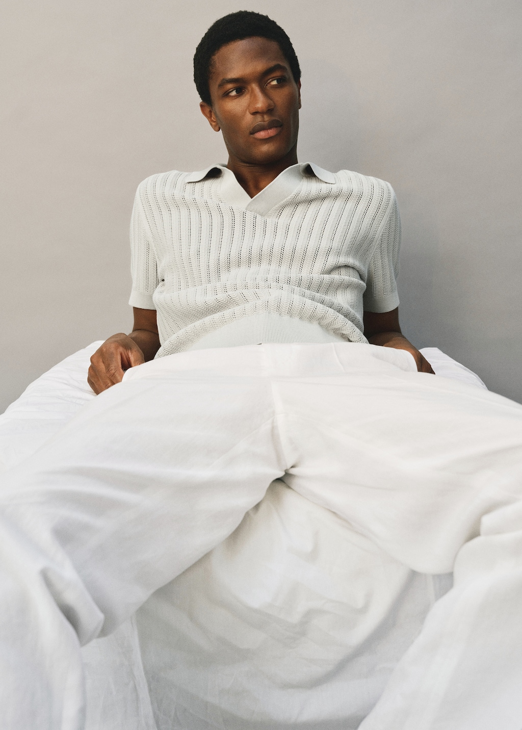 Fine-knit herringbone polo shirt