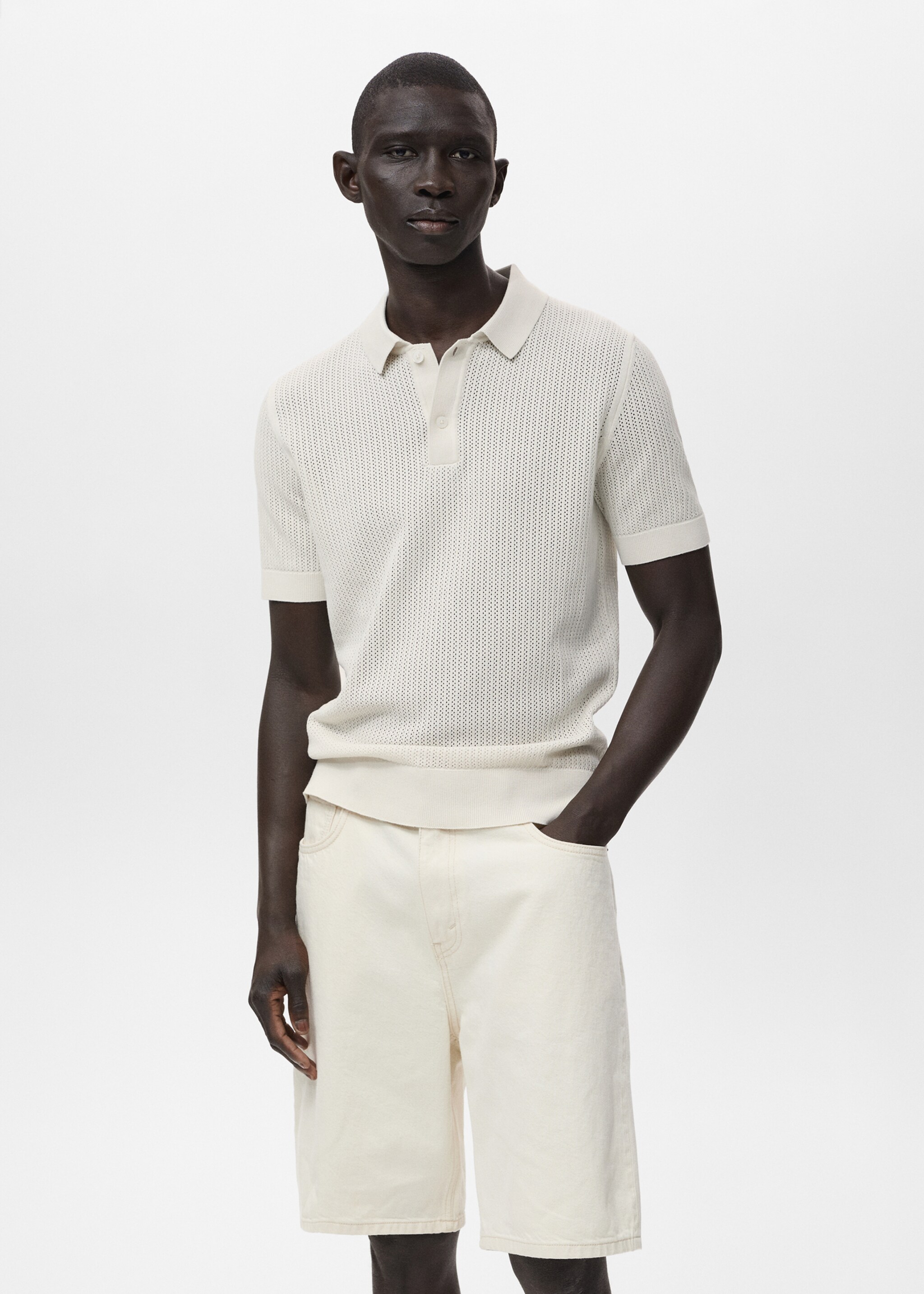 Katoenen ajour poloshirt - Middenvlak