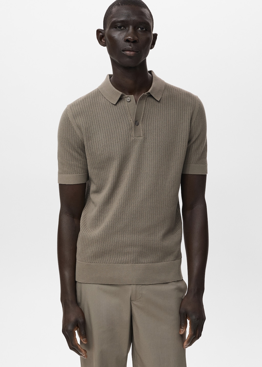 Knitted cotton polo shirt with lace pattern