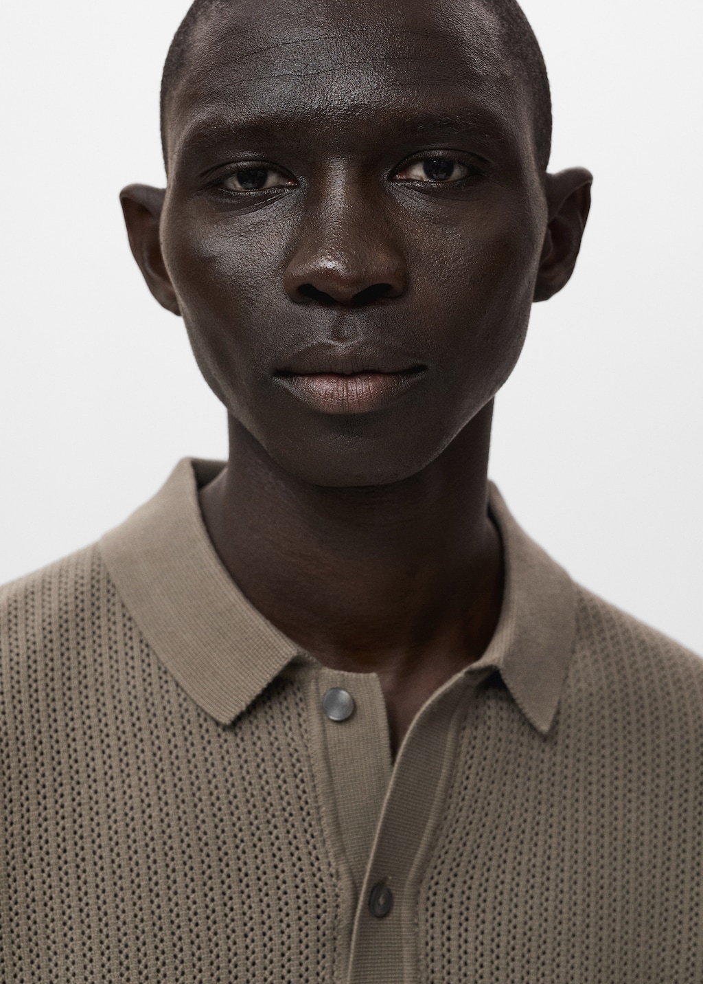 Knitted cotton polo shirt with lace pattern