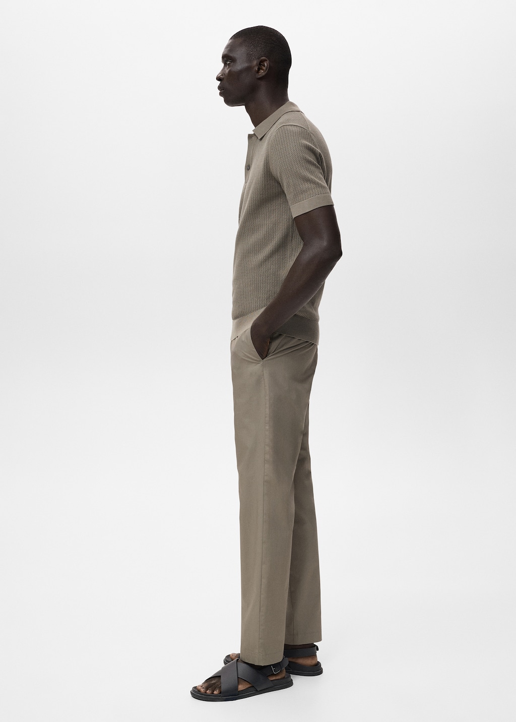 Knitted cotton polo shirt with lace pattern