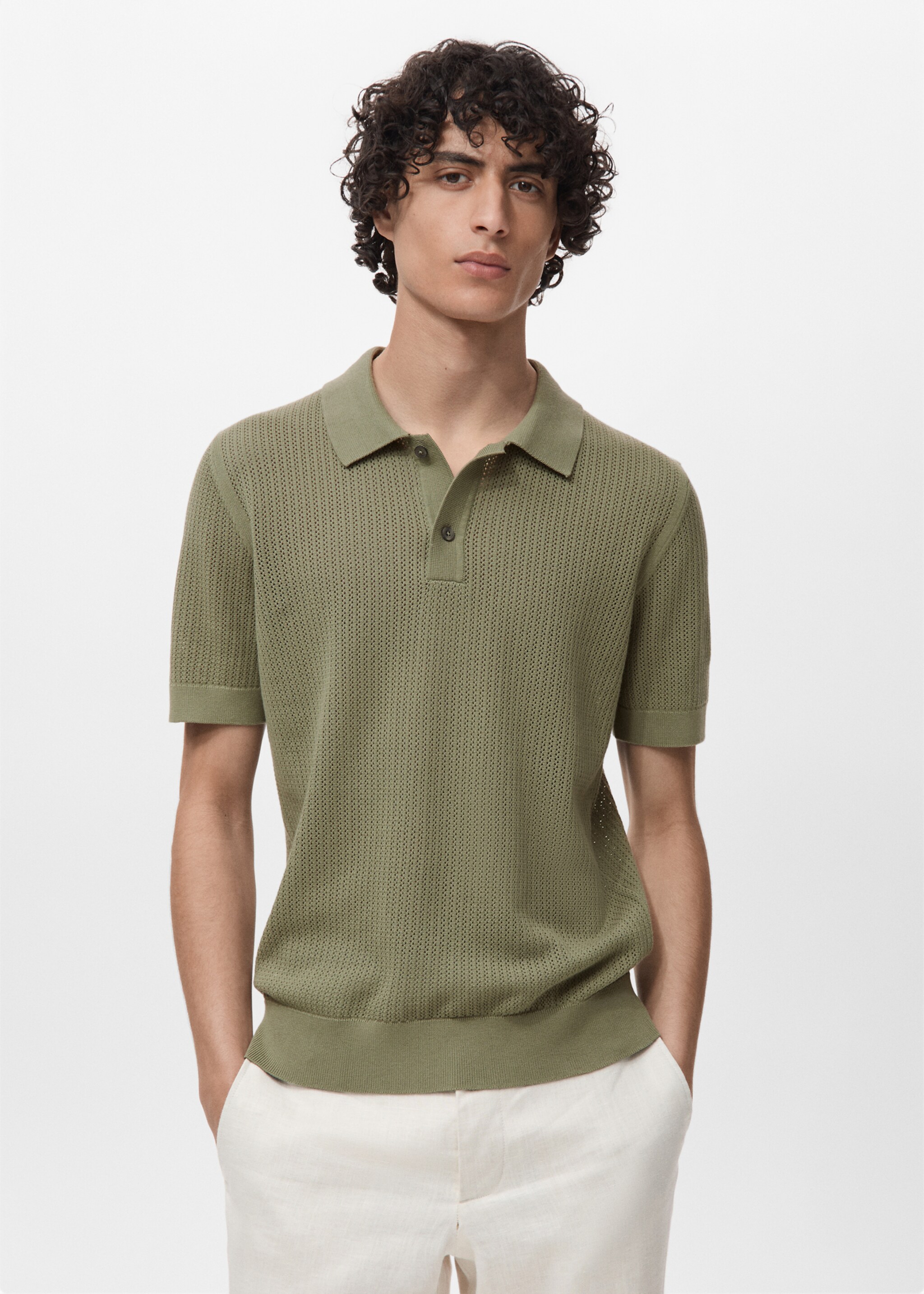 Katoenen ajour poloshirt - Middenvlak