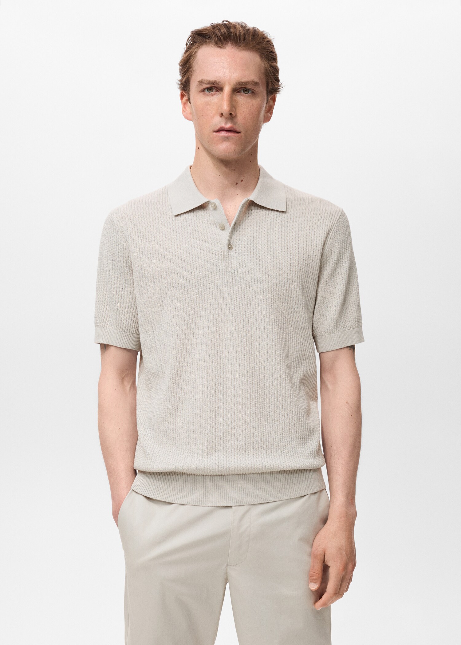 Rippstrick-Poloshirt - Mittlere Ansicht