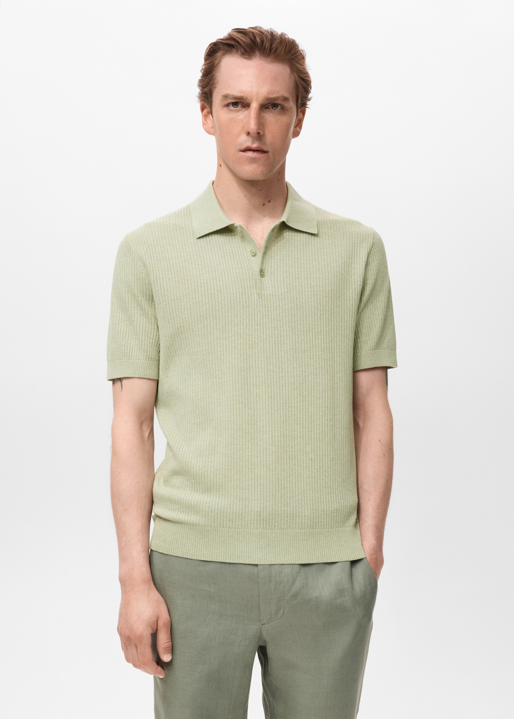 Geribd gebreid poloshirt - Middenvlak