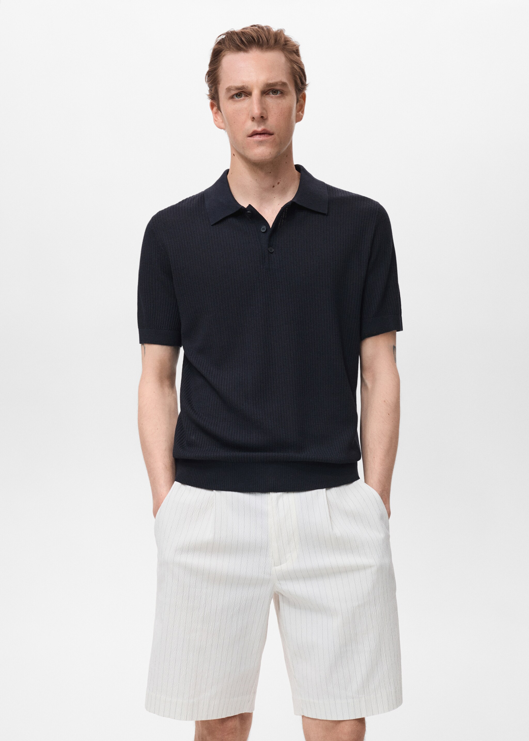 Geribd gebreid poloshirt - Middenvlak