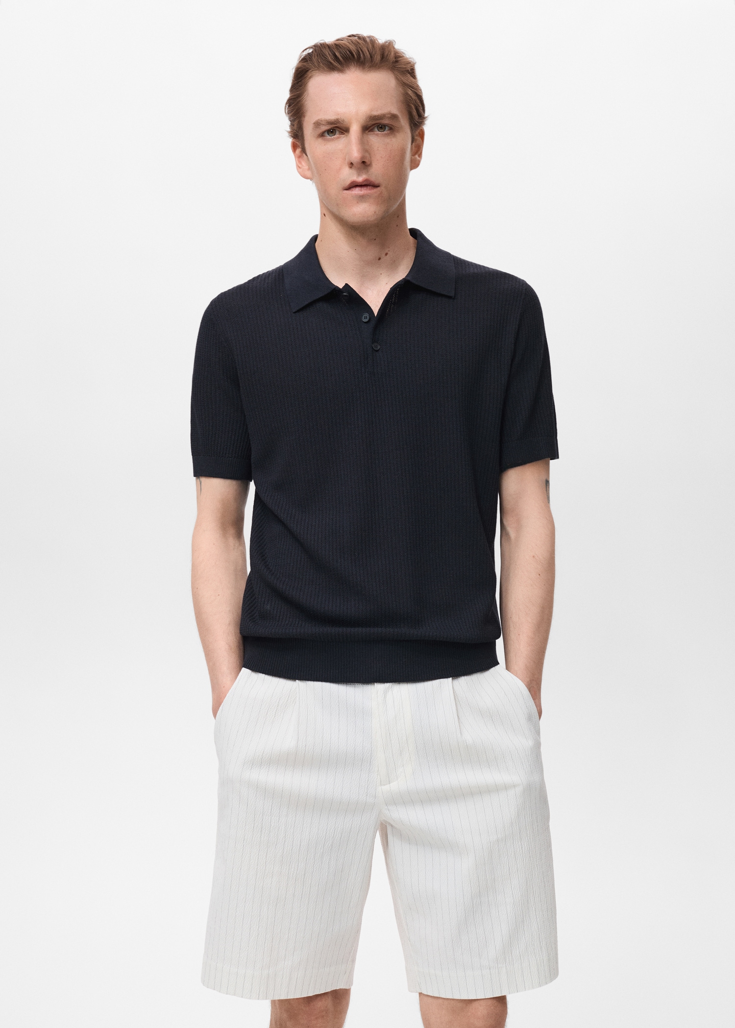 Rippstrick-Poloshirt - Mittlere Ansicht