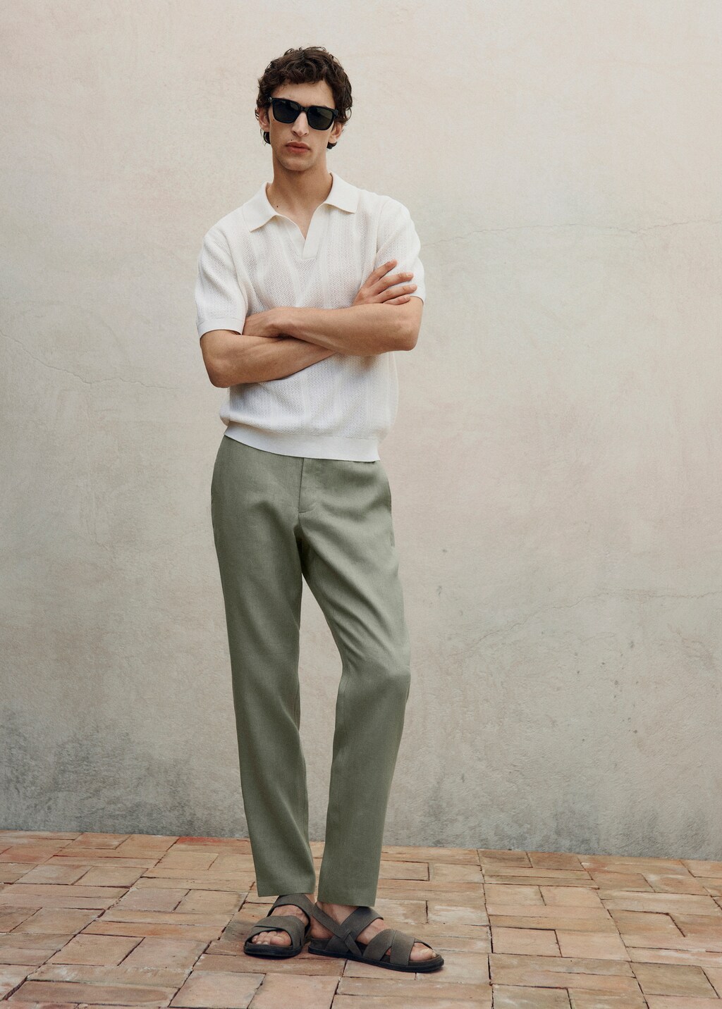 Knitted cotton polo shirt with lace pattern