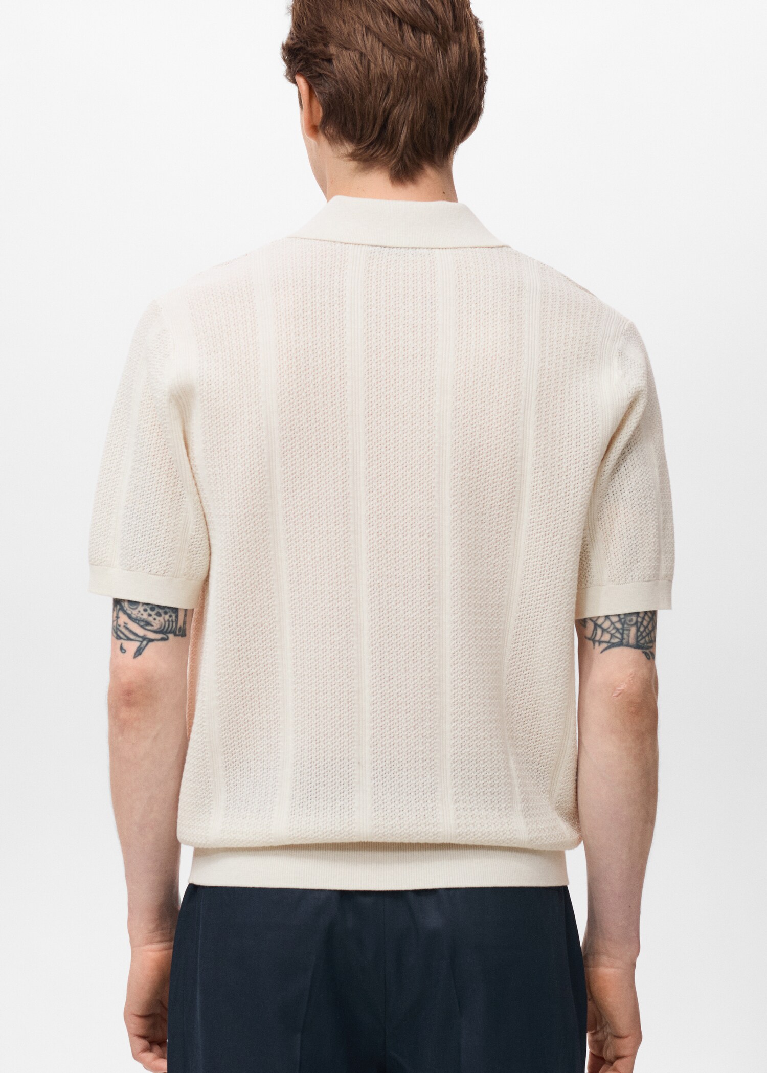 Openwork knitted cotton polo shirt - Reverse of the article