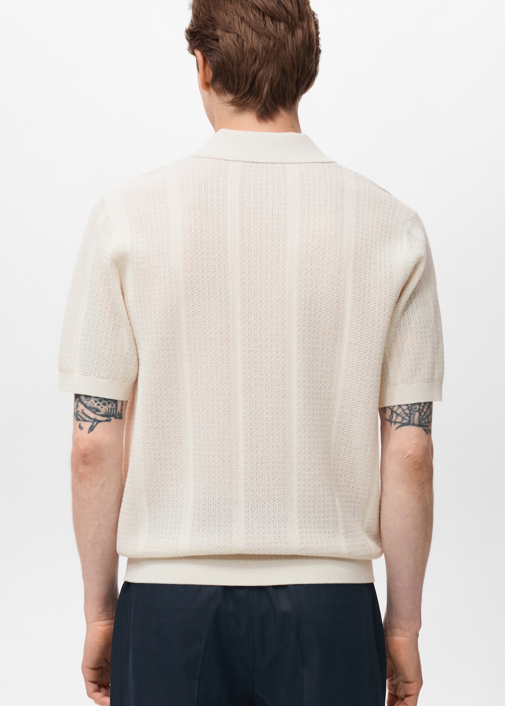 Knitted cotton polo shirt with lace pattern