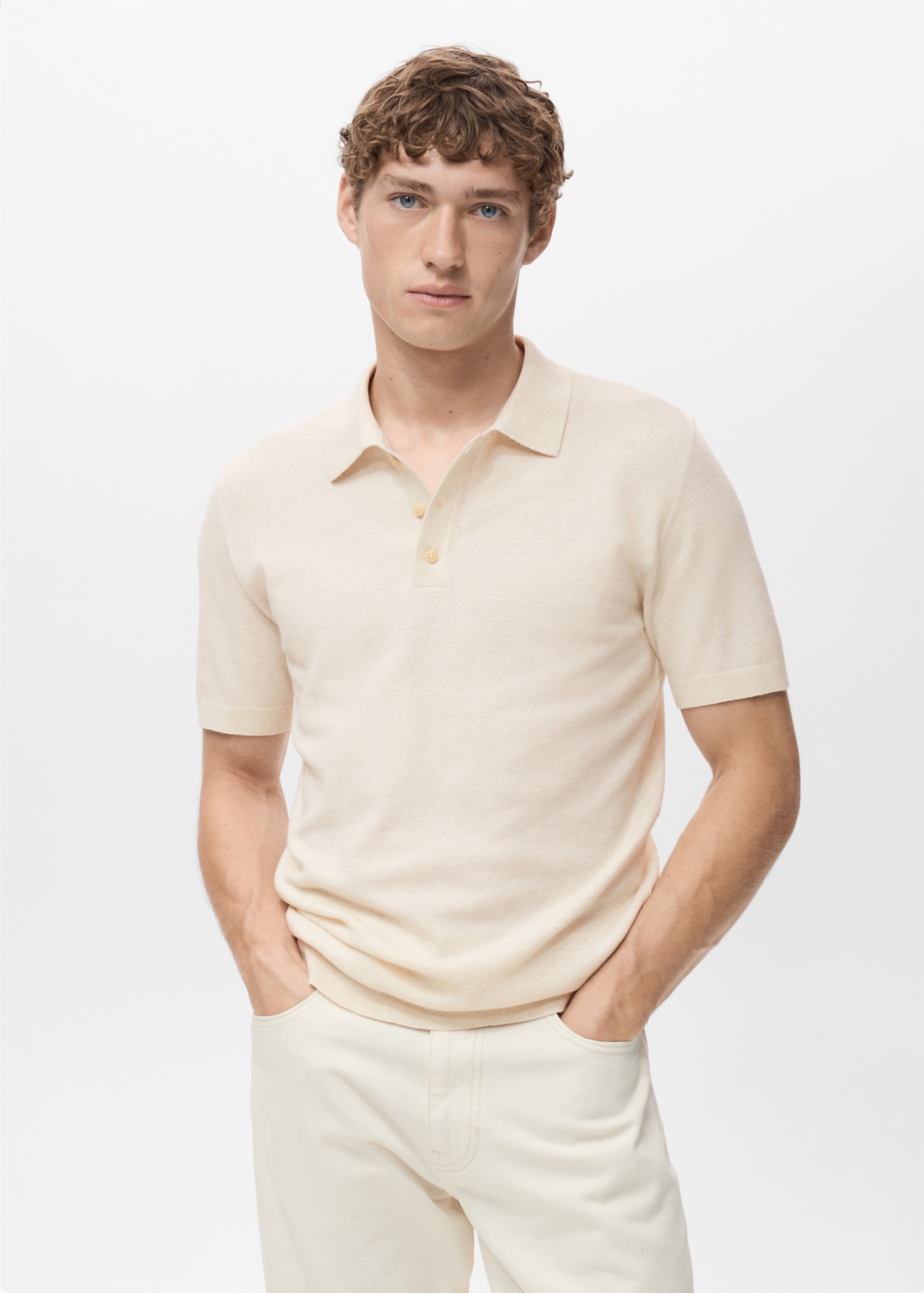 Fine-knit cotton polo shirt - Medium plane