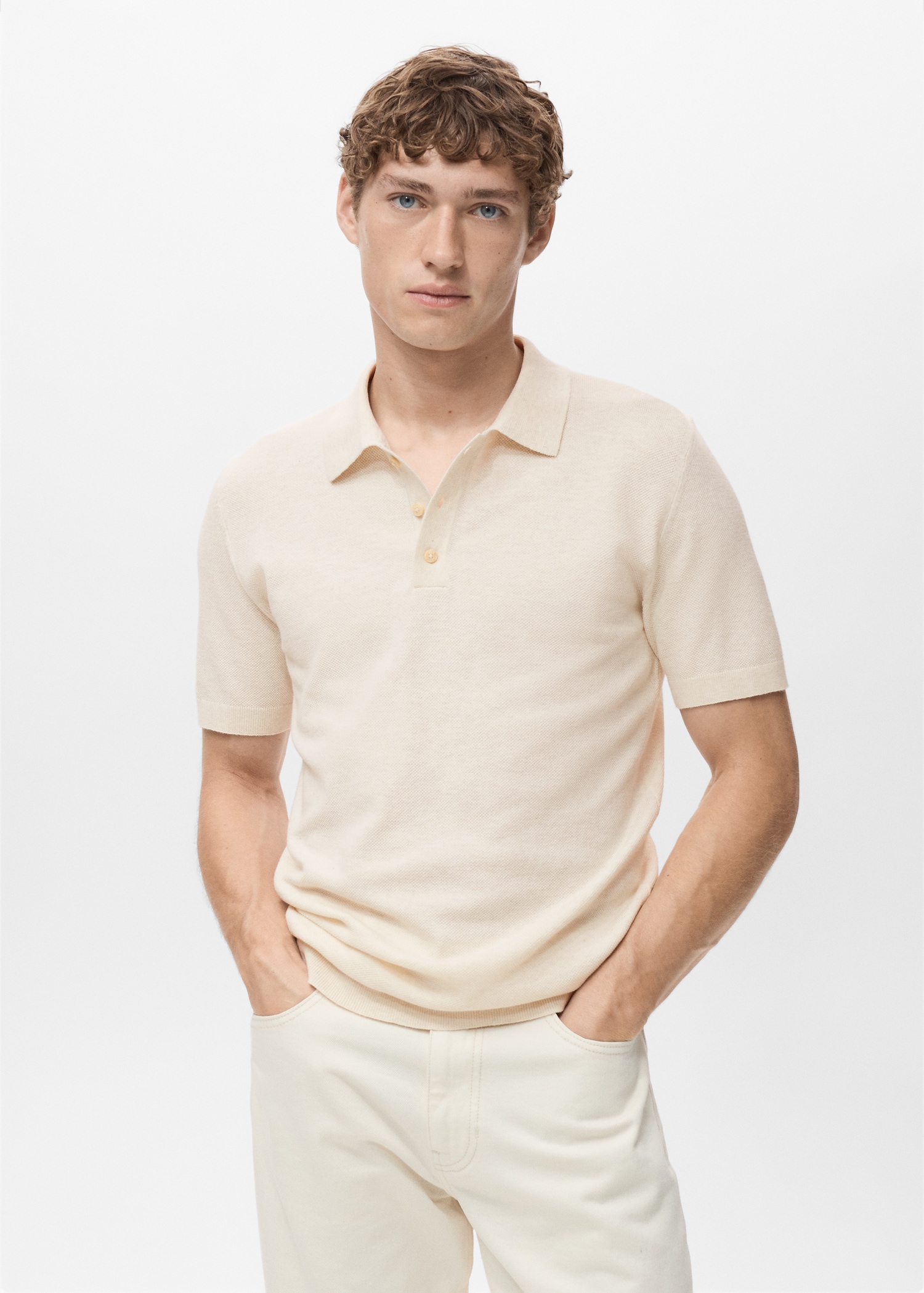 Fine-knit cotton polo shirt - Medium plane