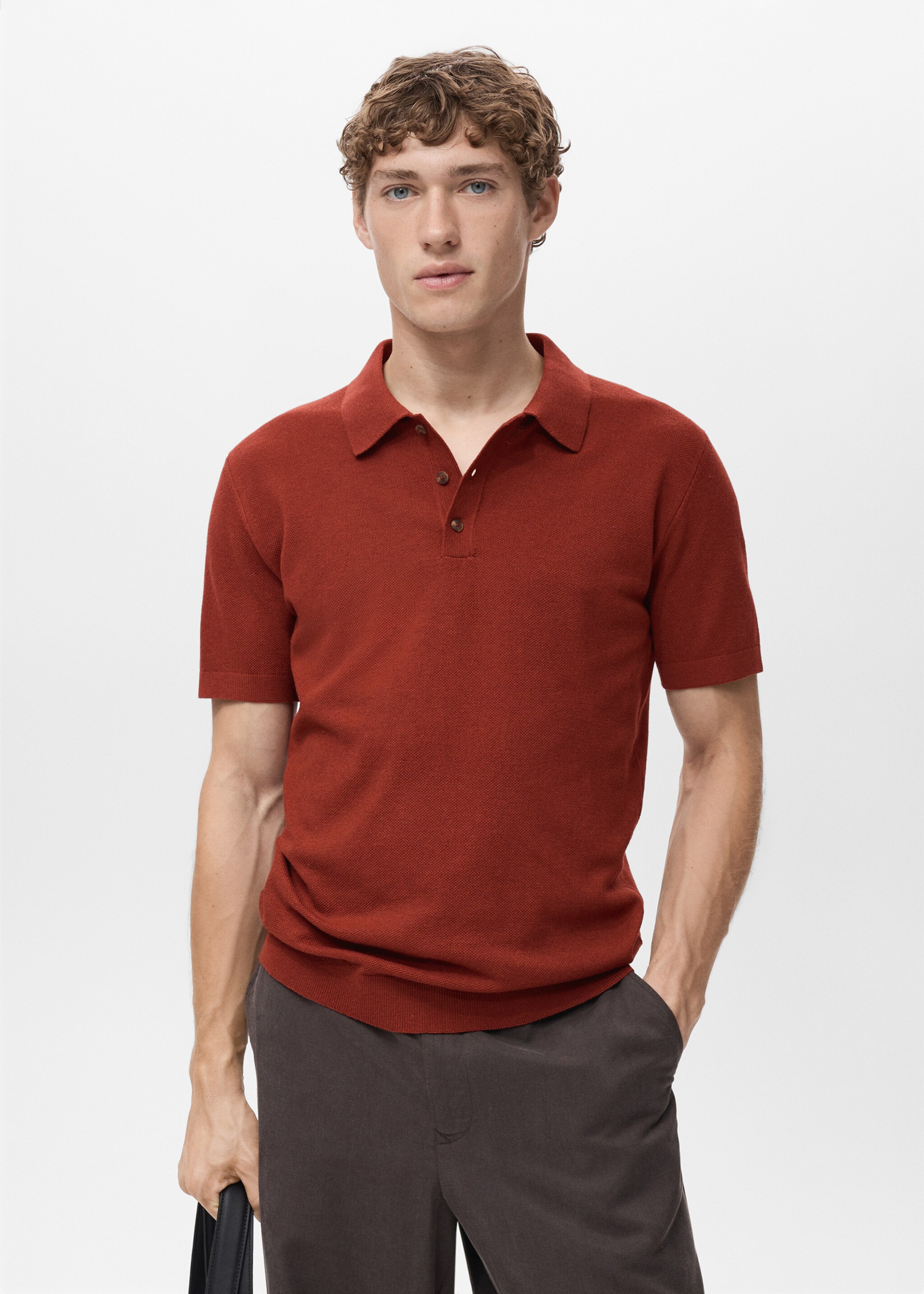 Fine-knit cotton polo shirt - Medium plane
