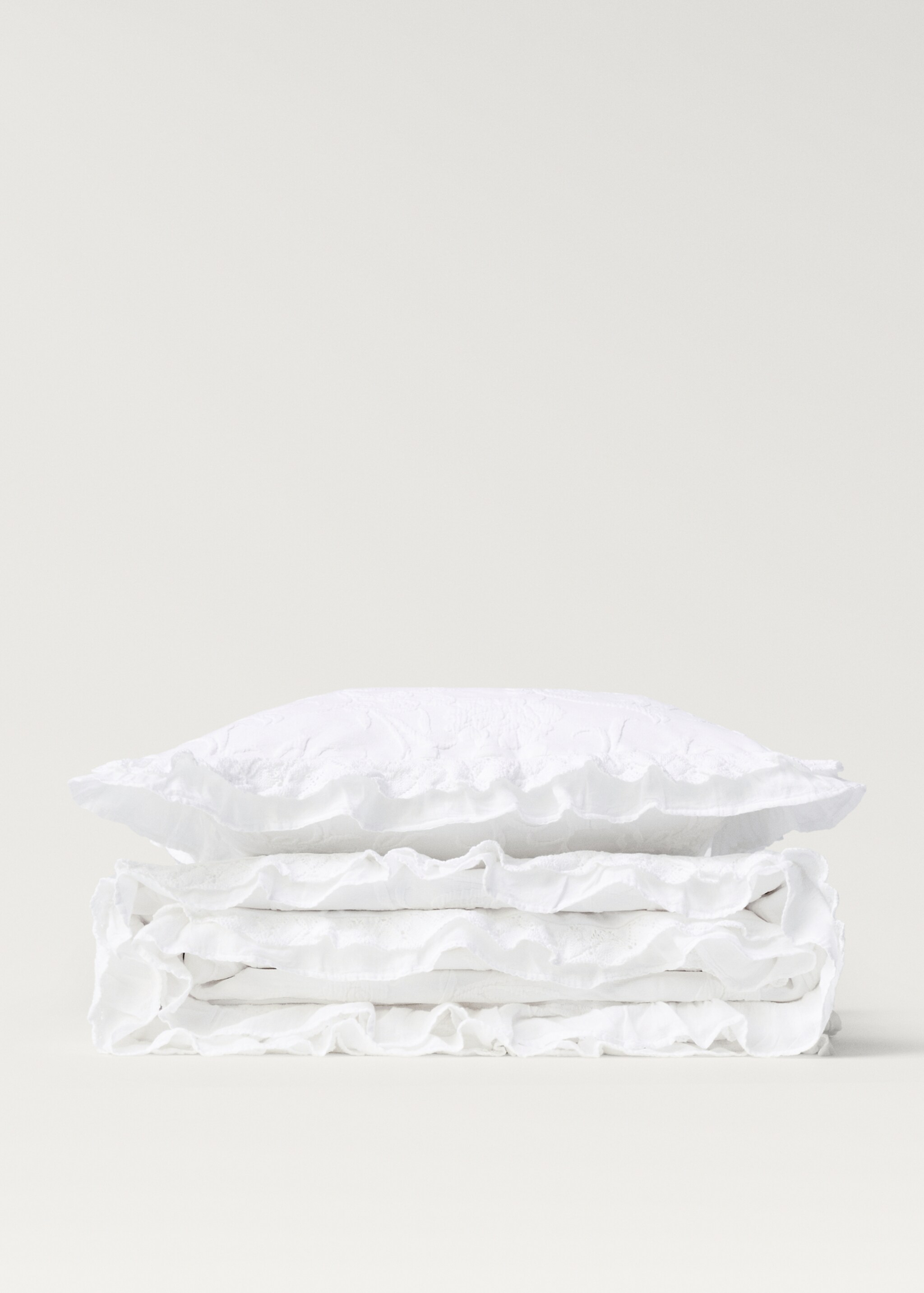 Conxa cotó jacquard floral volant llit 180/200 cm - Detall de l'article 3, Blanc. Ref: 17031294-00.