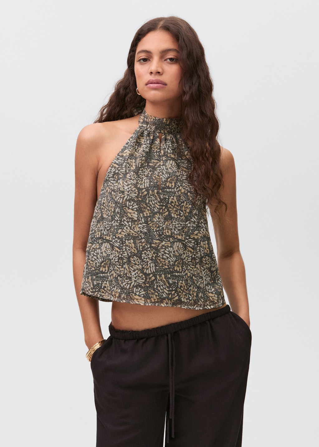 Halter-neck printed top