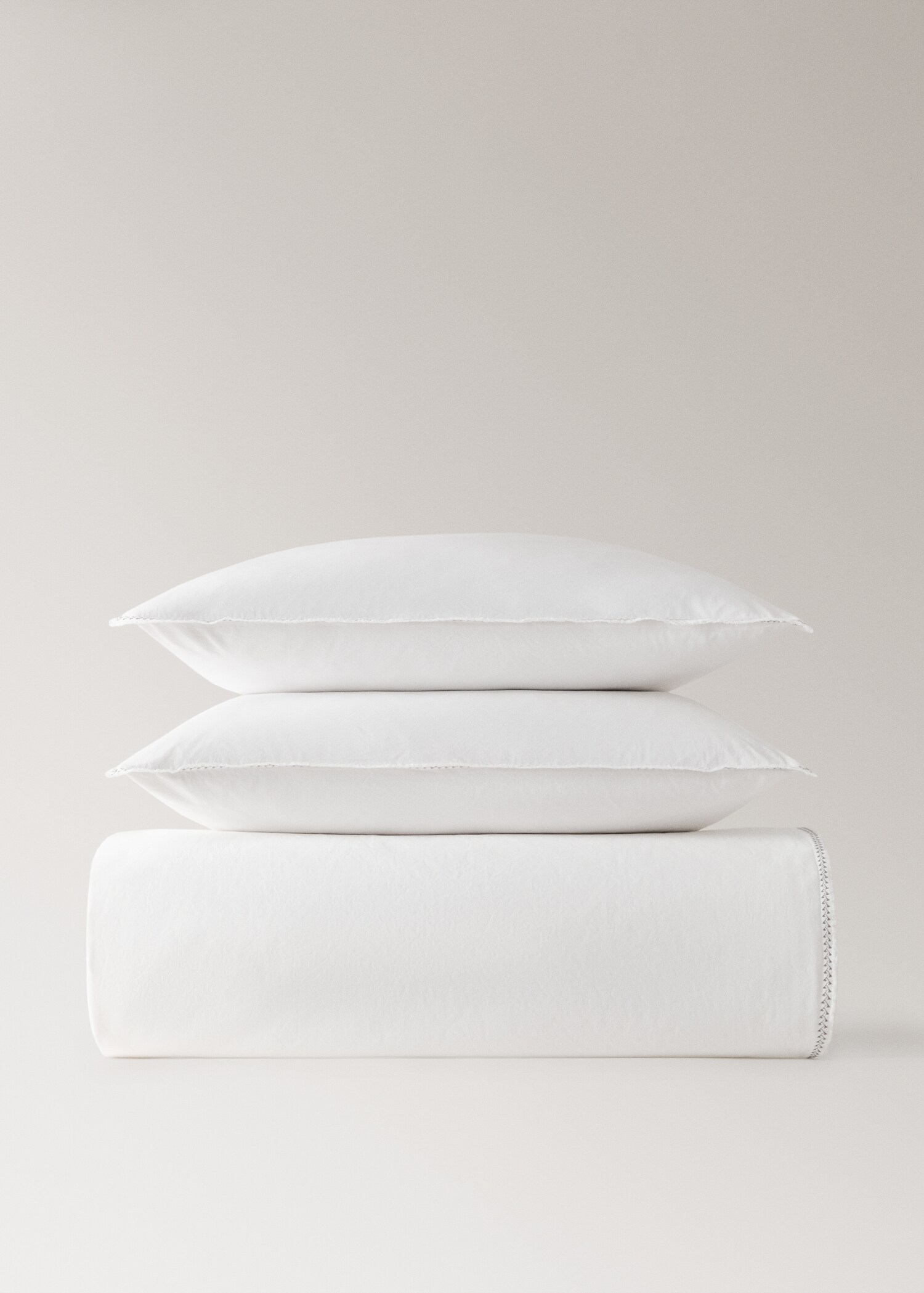 Washed cotton percale duvet cover with zigzag stitching King bed - Προϊόν χωρίς μοντέλο