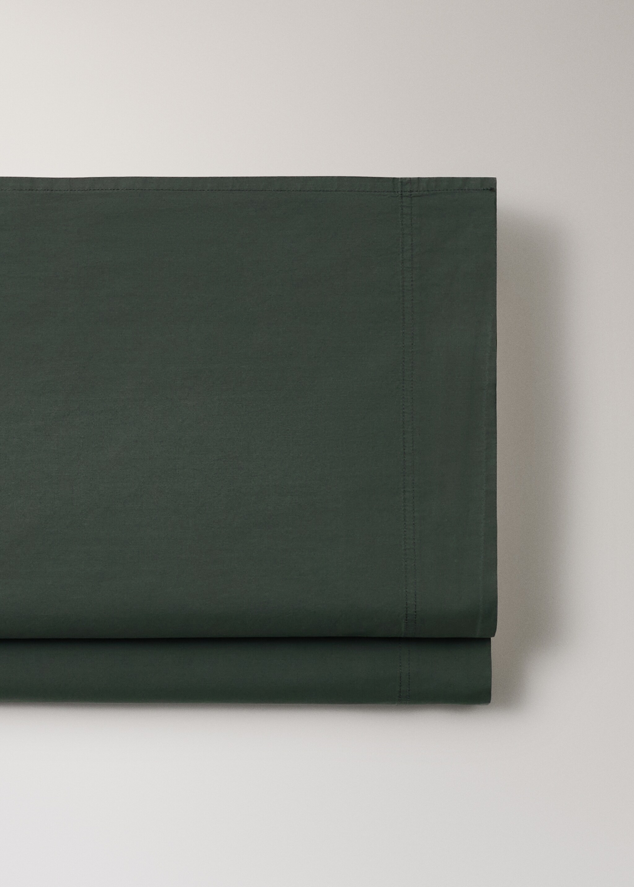 Cotton poplin double-stitched top sheet for 150/160 cm bed - Details of the article 2, Dark Green. Ref: 17031535-00.