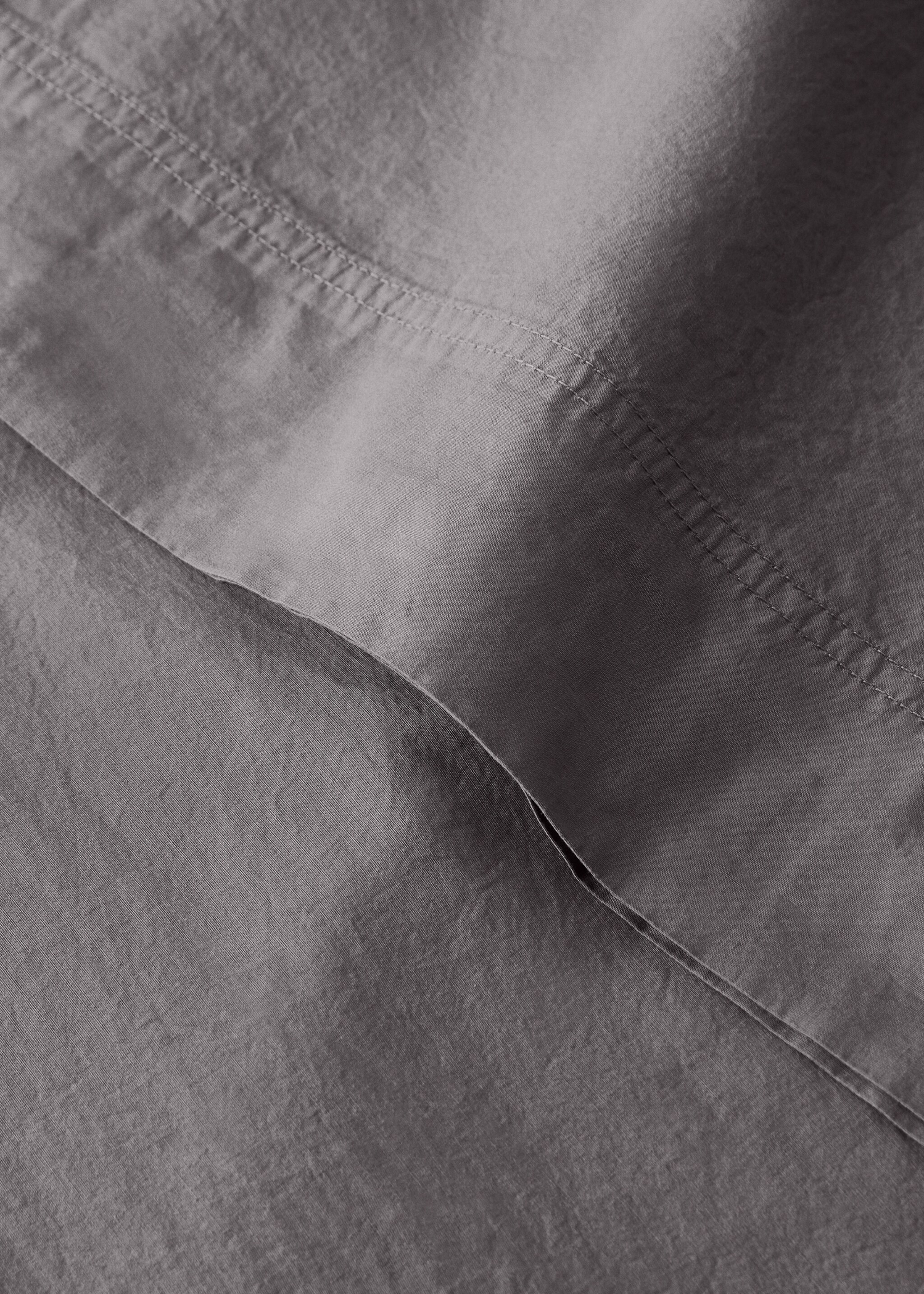 Cotton poplin double-stitched top sheet for 150/160 cm bed - Details of the article 1, Grey. Ref: 17031535-00.