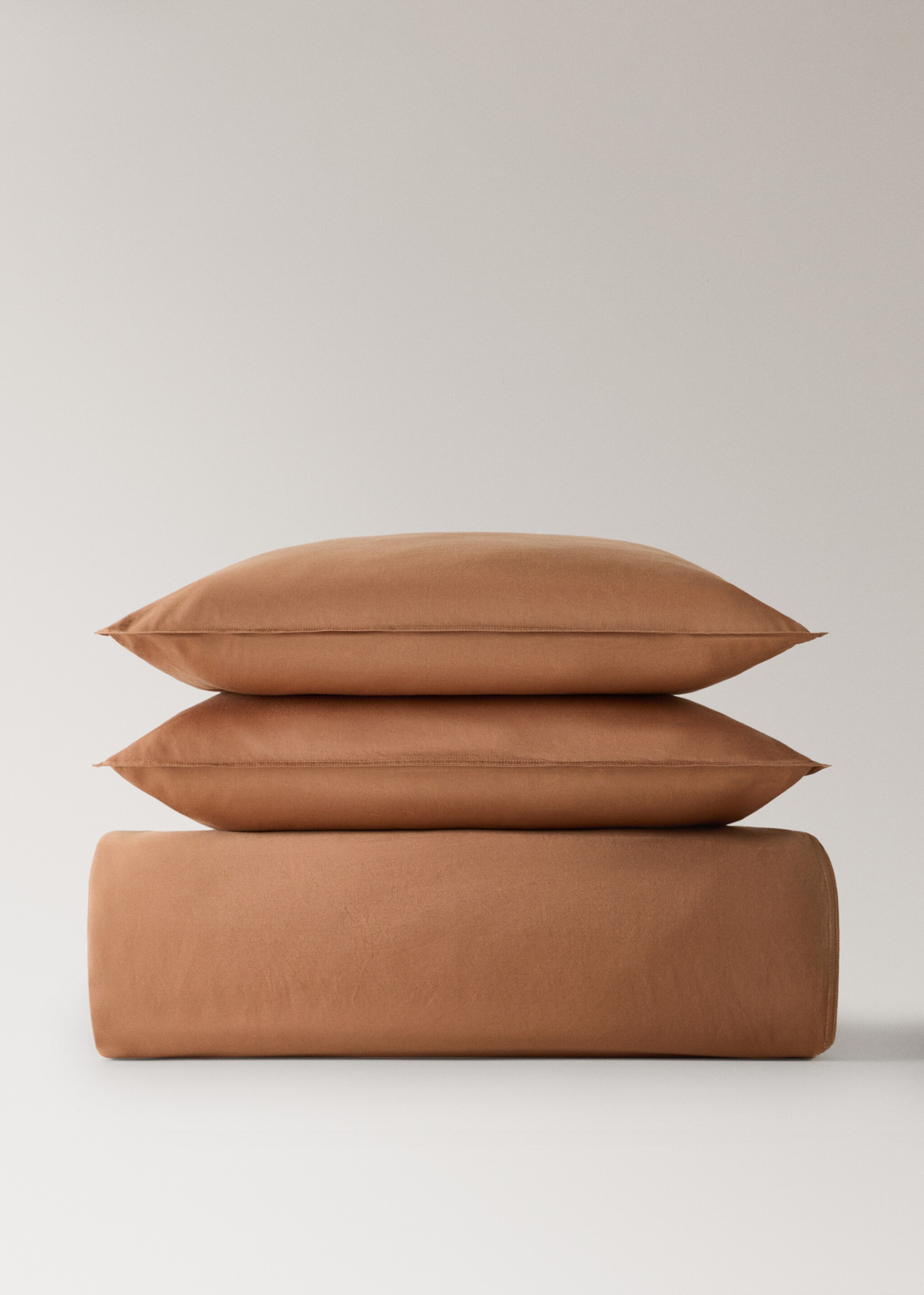 Washed satin cotton duvet cover with double stitching Single bed - Article without model, Burnt Orange. Ref: 17031537-00.