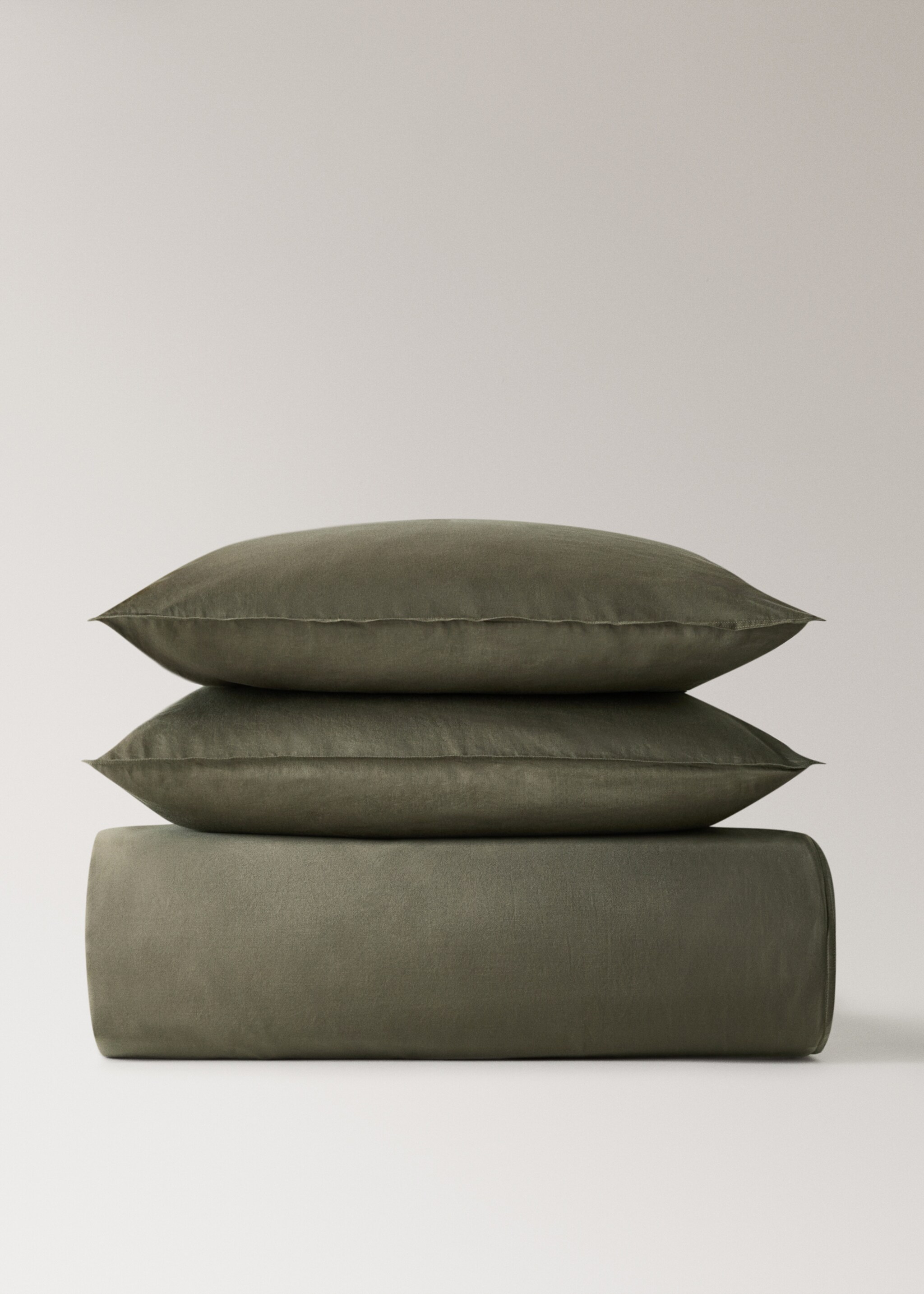 Bettbezug aus Baumwoll-Perkal mit Fadendichte 500 und rundem Paspeldetail für 90 cm Bett - Artikel ohne Model, Olivengrün. Ref: 17031537-00.