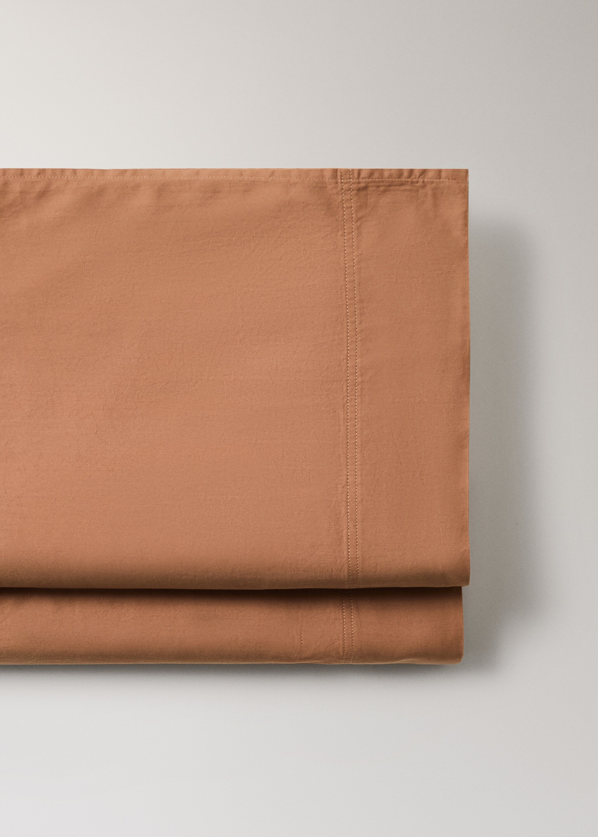 Washed cotton satin double-stitched top sheet for 180/200 cm bed - Details of the article 2, Burnt Orange. Ref: 17031540-00.